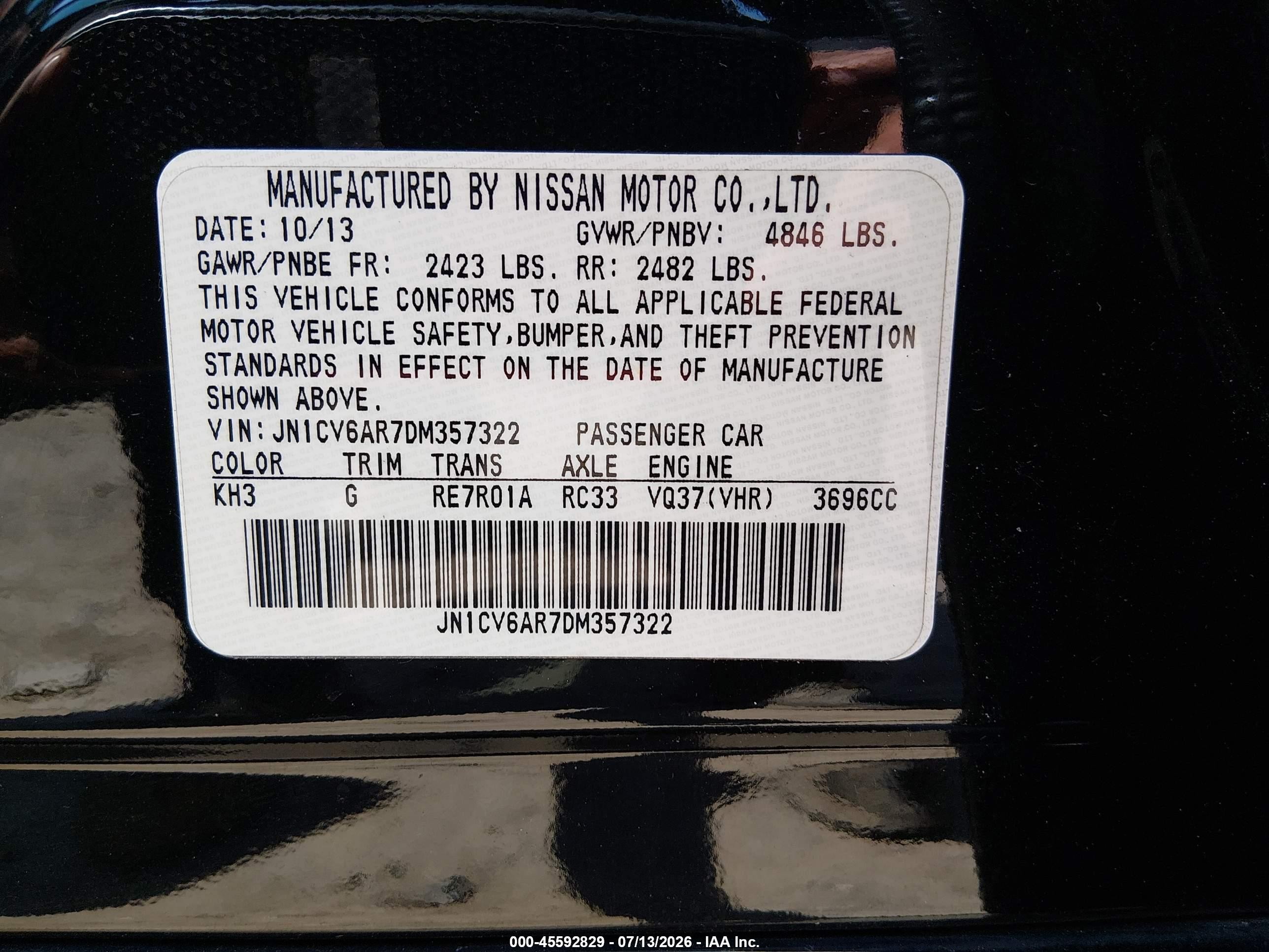 2013 Infiniti G37x   Black vin: JN1CV6AR7DM357322