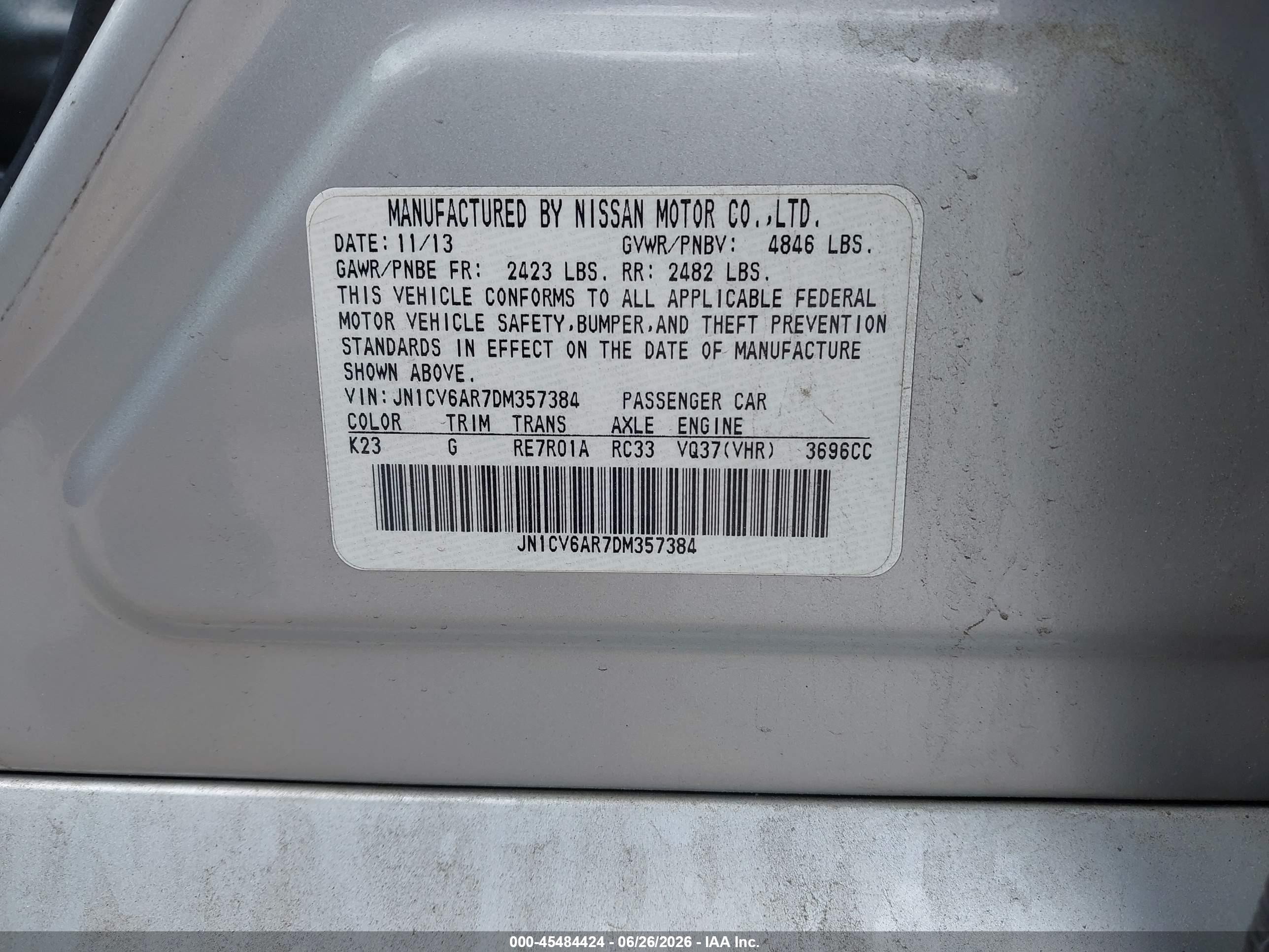 2013 Infiniti G37x   Silver vin: JN1CV6AR7DM357384