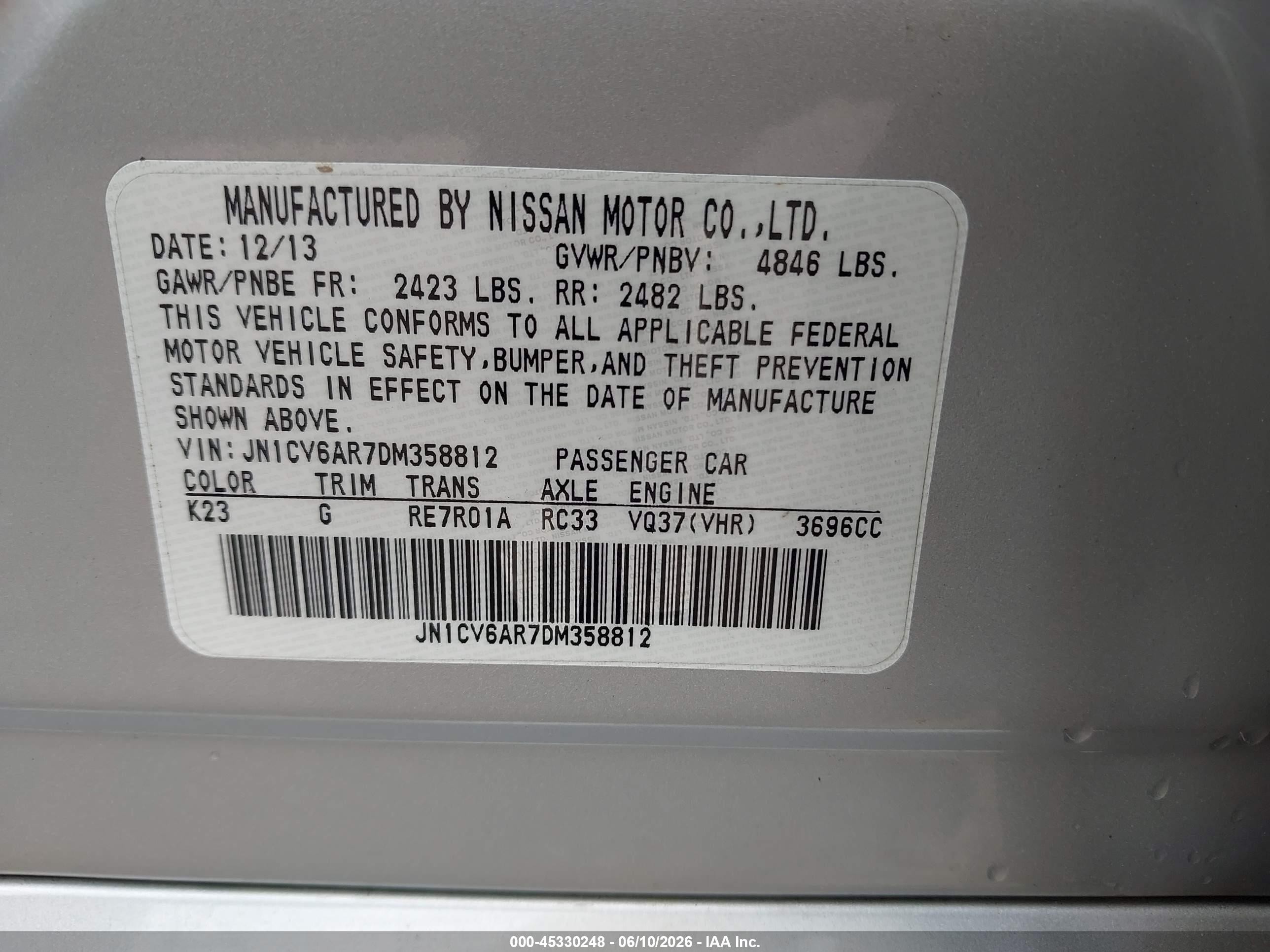 2013 Infiniti G37x   Серебряный vin: JN1CV6AR7DM358812