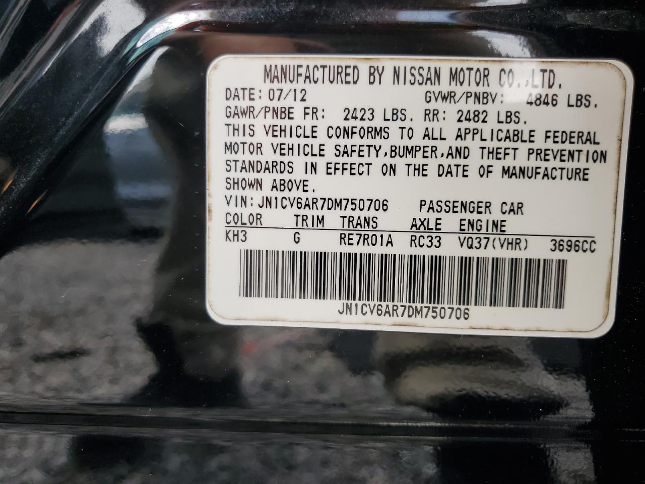 2013 Infiniti G37 Sedan X Black vin: JN1CV6AR7DM750706