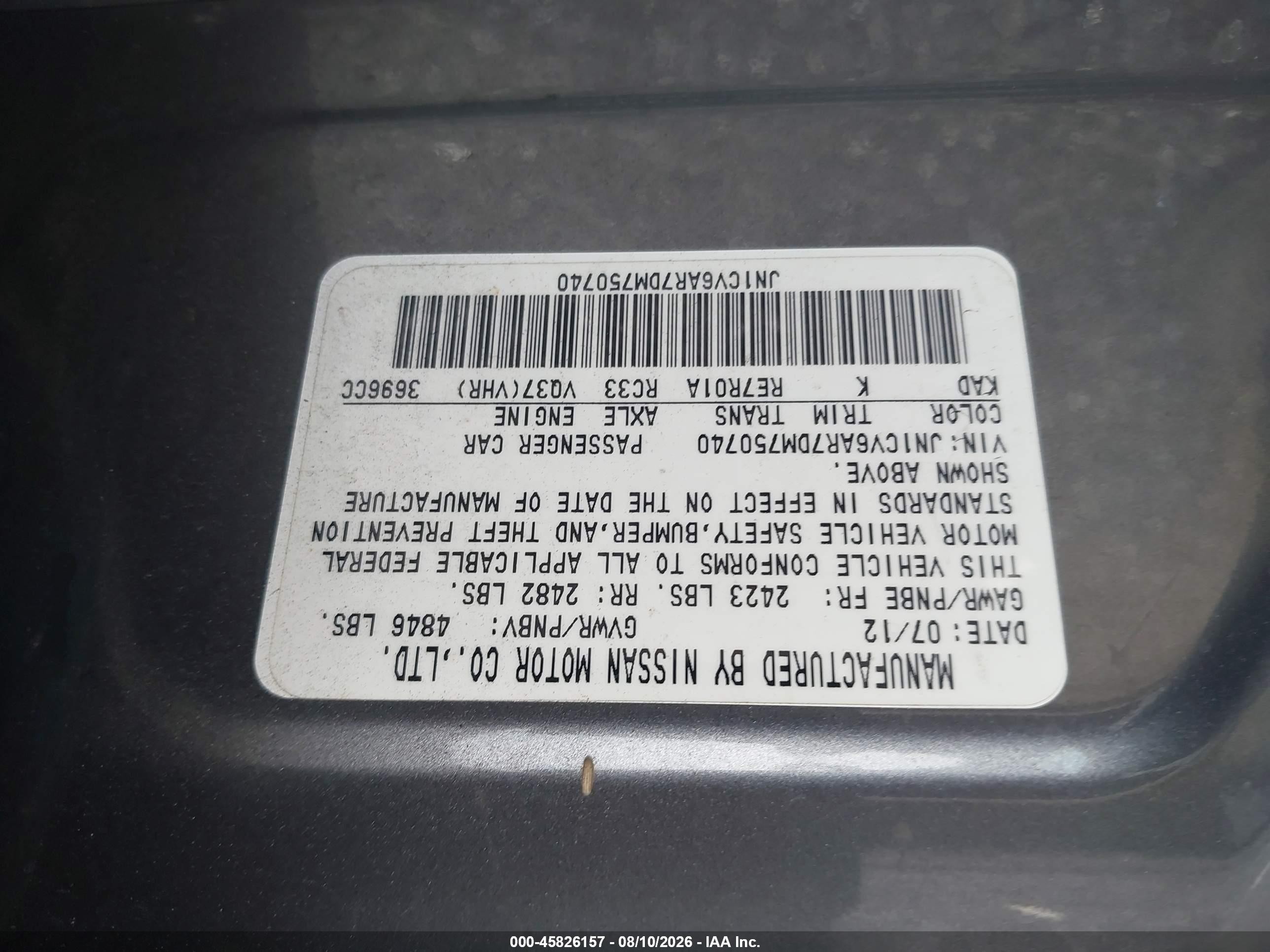 2013 Infiniti G37x   Gray vin: JN1CV6AR7DM750740