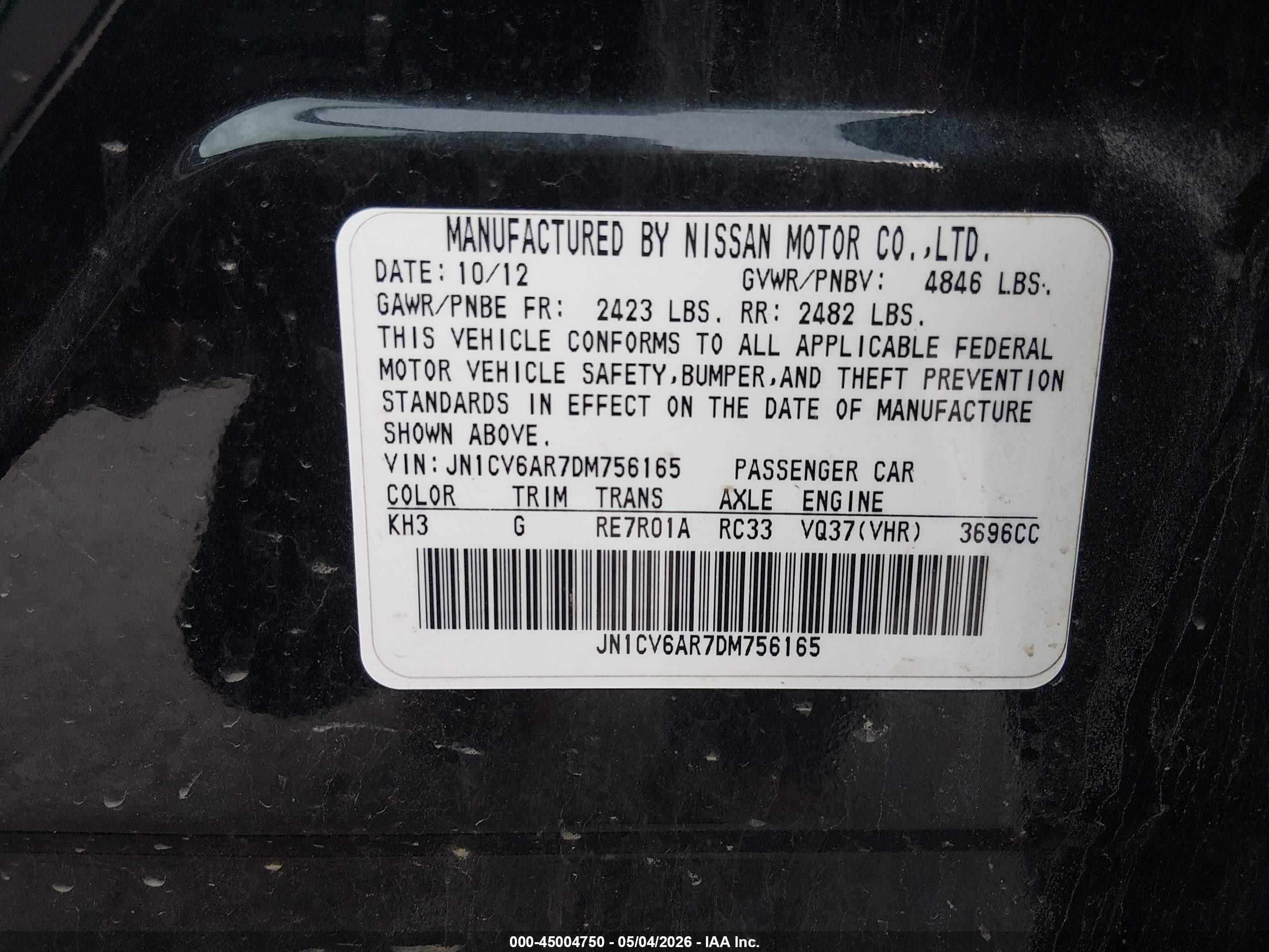 2013 Infiniti G37x   Black vin: JN1CV6AR7DM756165