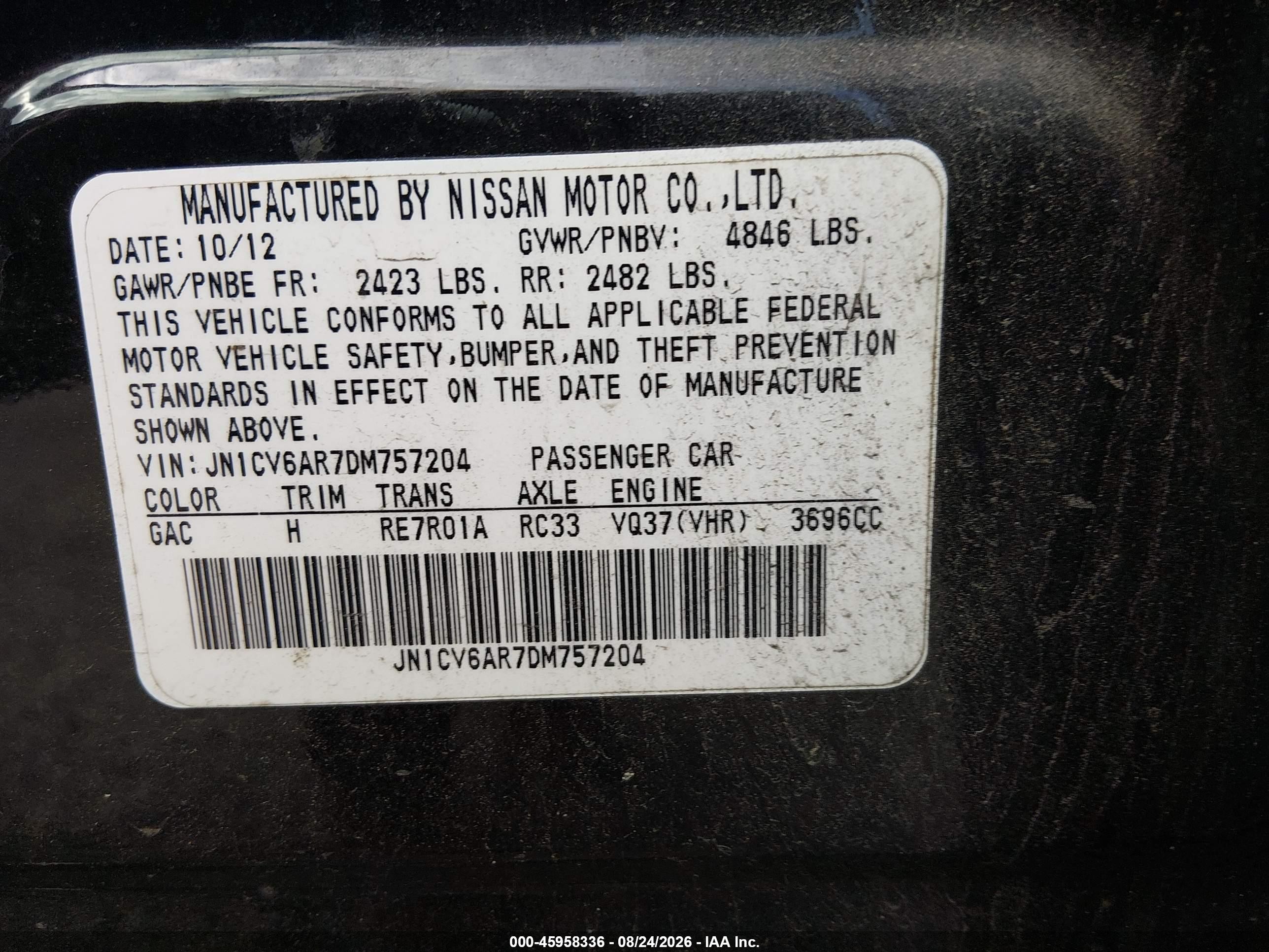 2013 Infiniti G37x   Черный vin: JN1CV6AR7DM757204