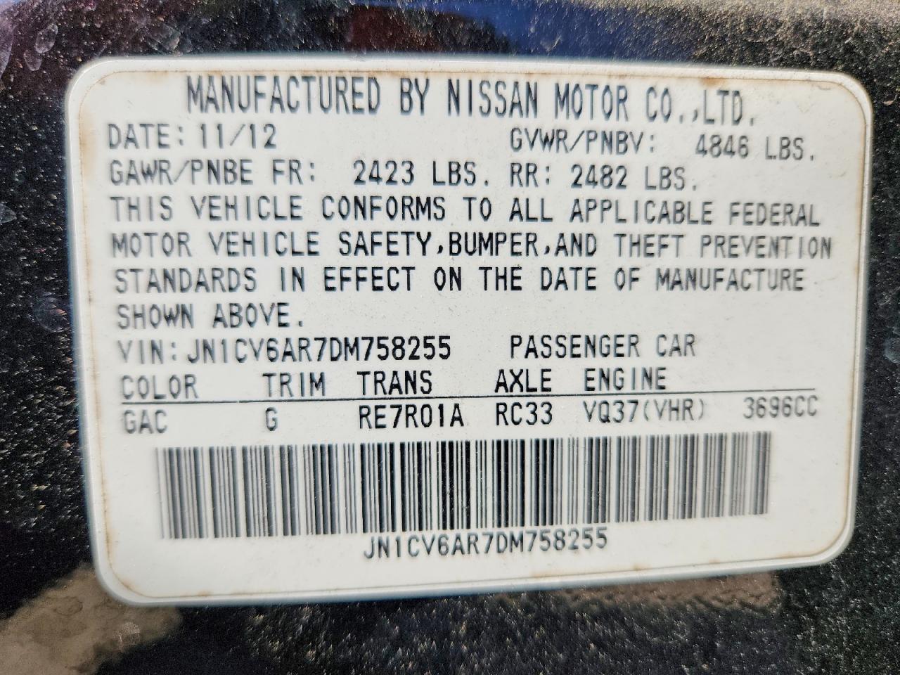 2013 Infiniti G37 Sedan X Black vin: JN1CV6AR7DM758255
