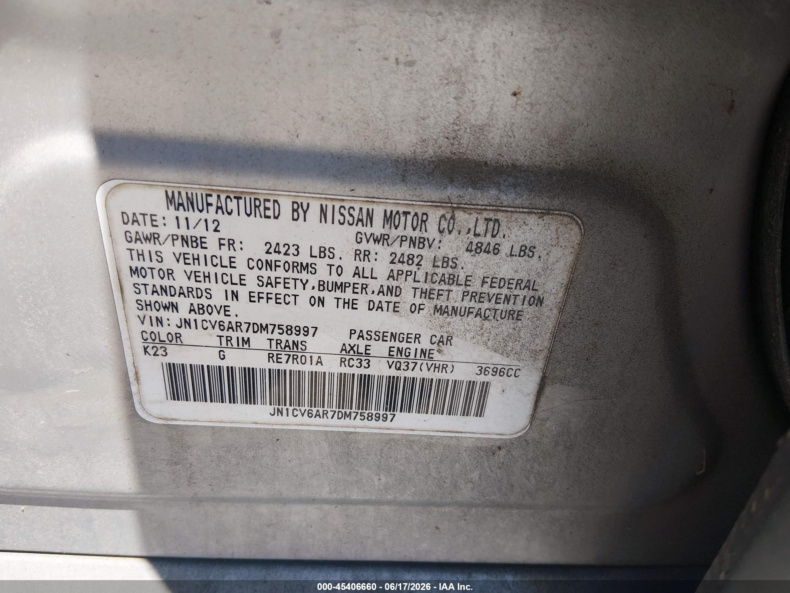 2013 Infiniti G37x   Silver vin: JN1CV6AR7DM758997