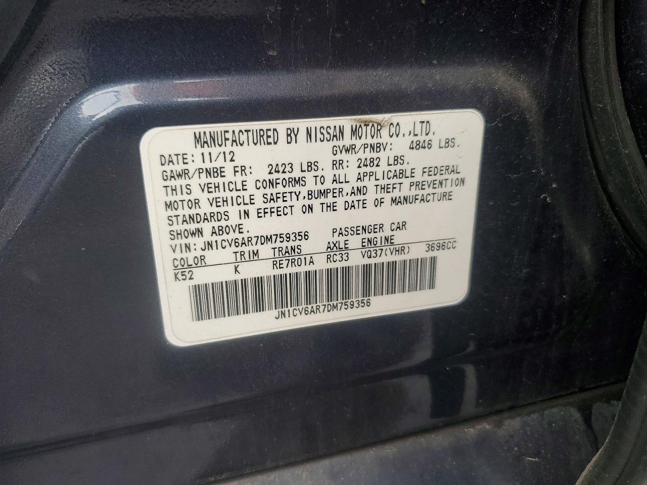 2013 Infiniti G37 Sedan X Gray vin: JN1CV6AR7DM759356