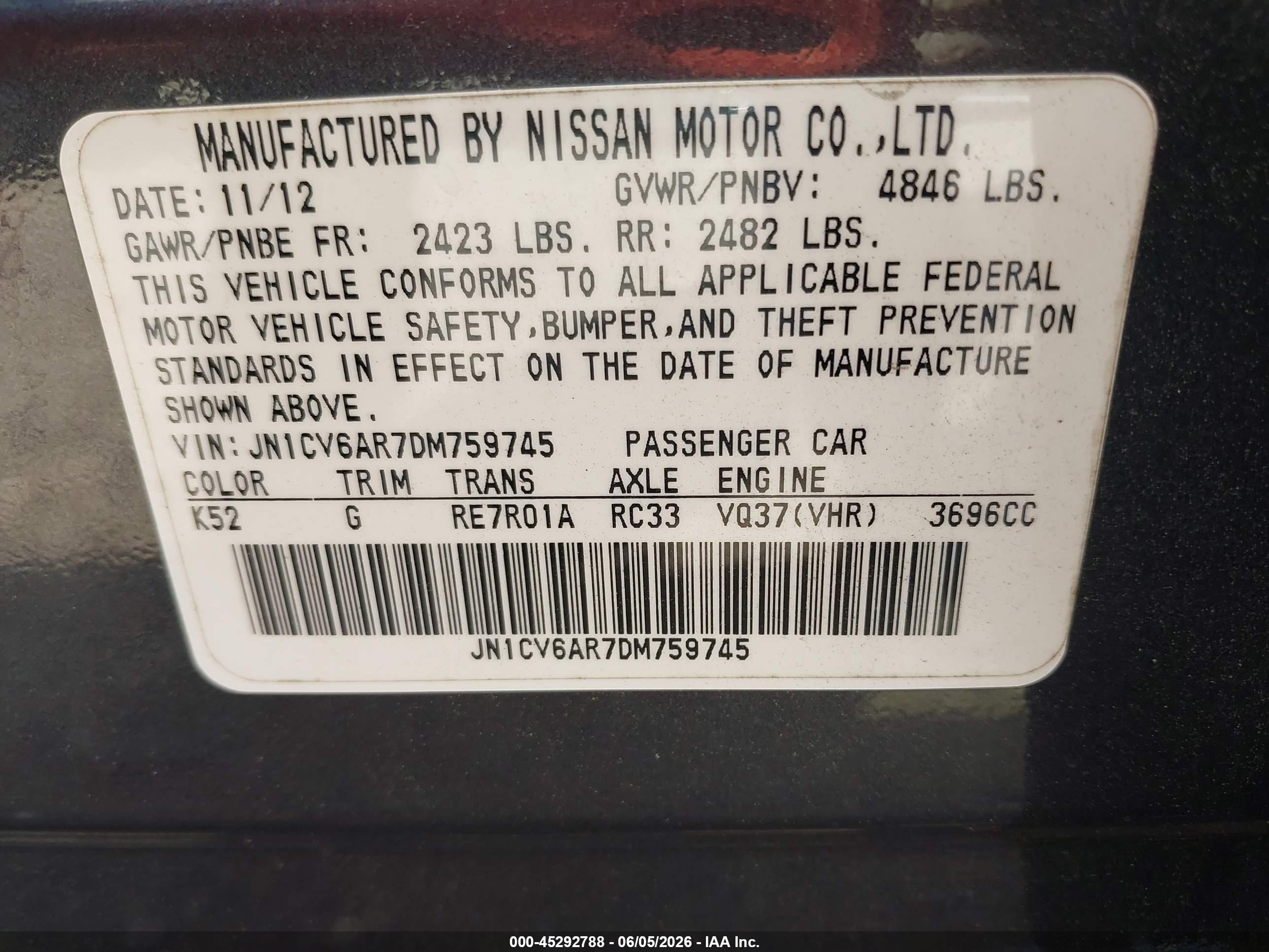 2013 Infiniti G37x   Серый vin: JN1CV6AR7DM759745