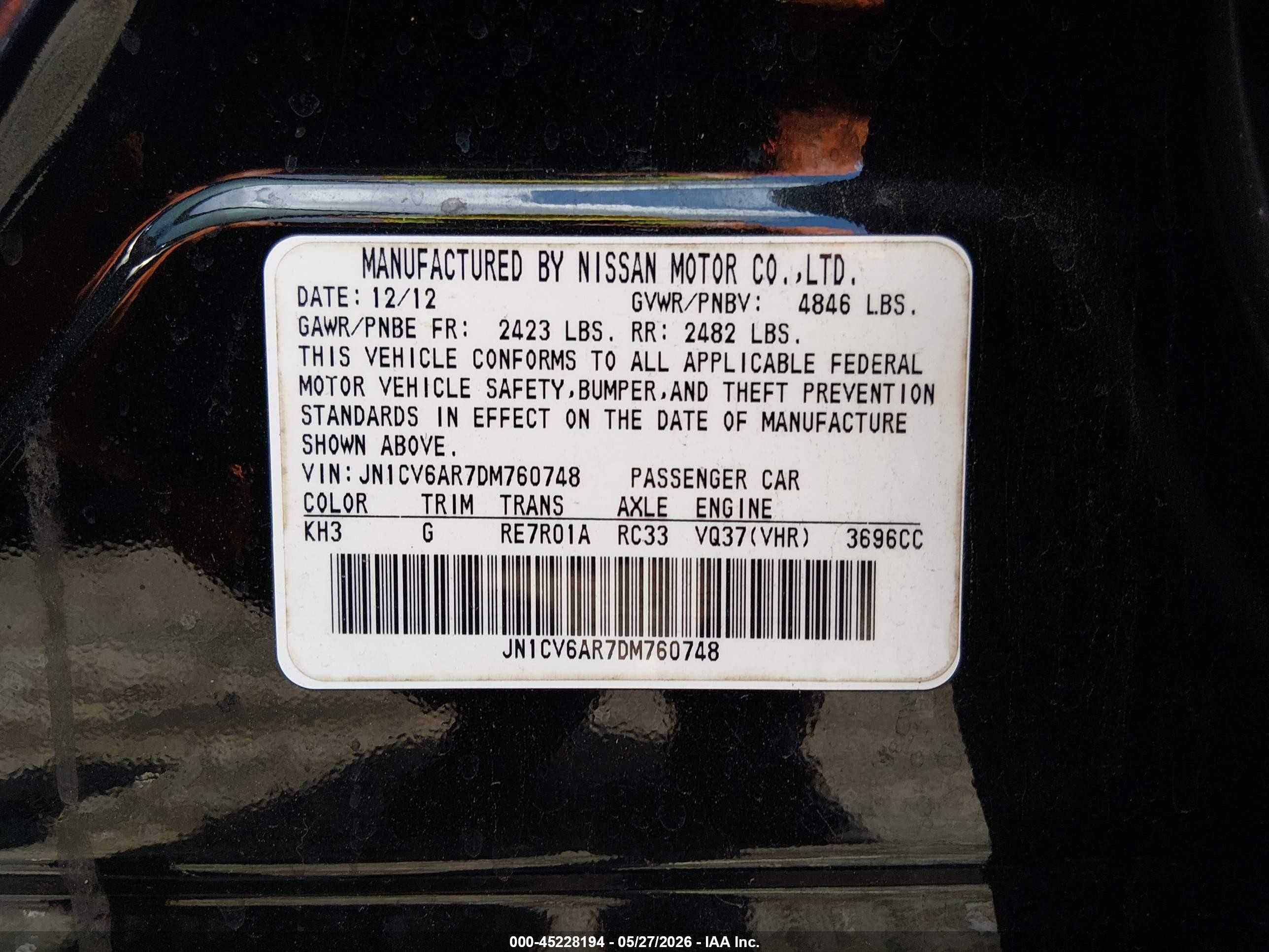 2013 Infiniti G37x   Black vin: JN1CV6AR7DM760748