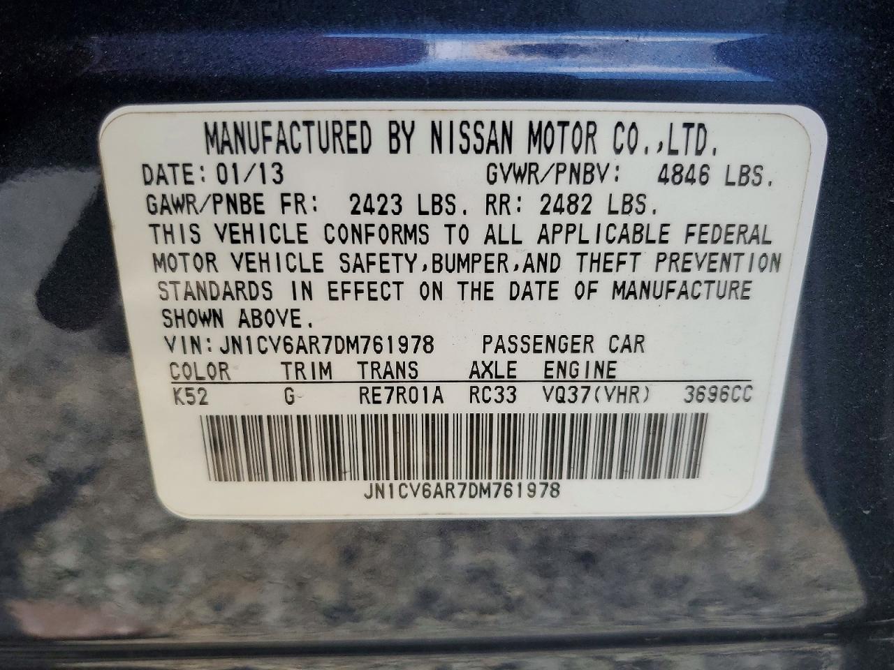 2013 Infiniti G37 Sedan X Charcoal vin: JN1CV6AR7DM761978