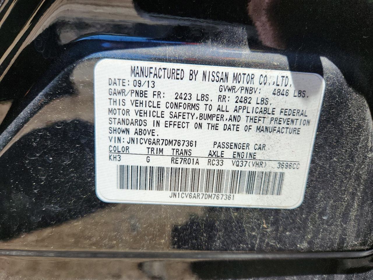 2013 Infiniti G37 Sedan X Black vin: JN1CV6AR7DM767361