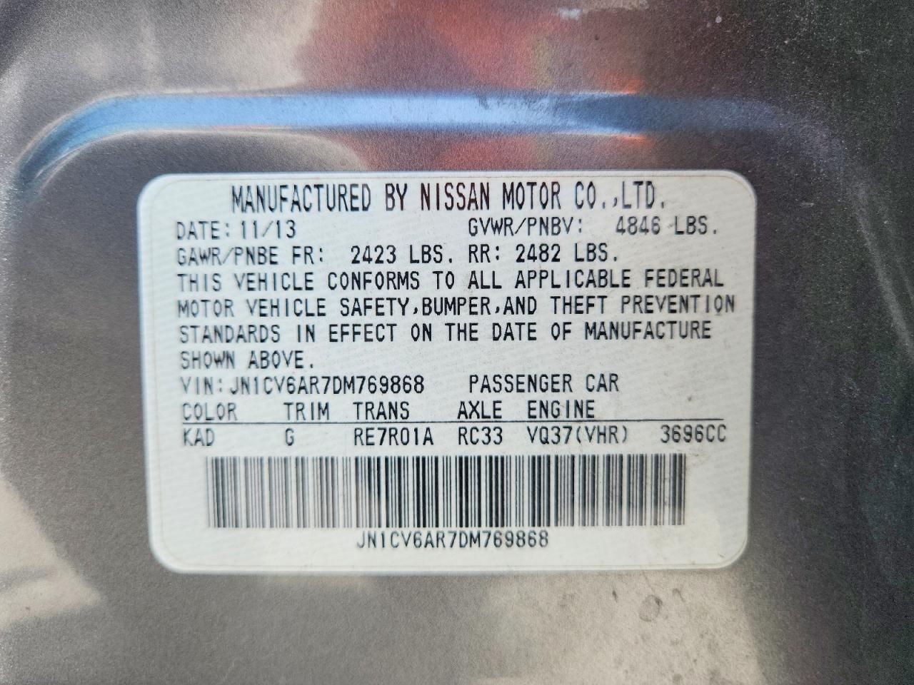 2013 Infiniti G37 Sedan X Gray vin: JN1CV6AR7DM769868