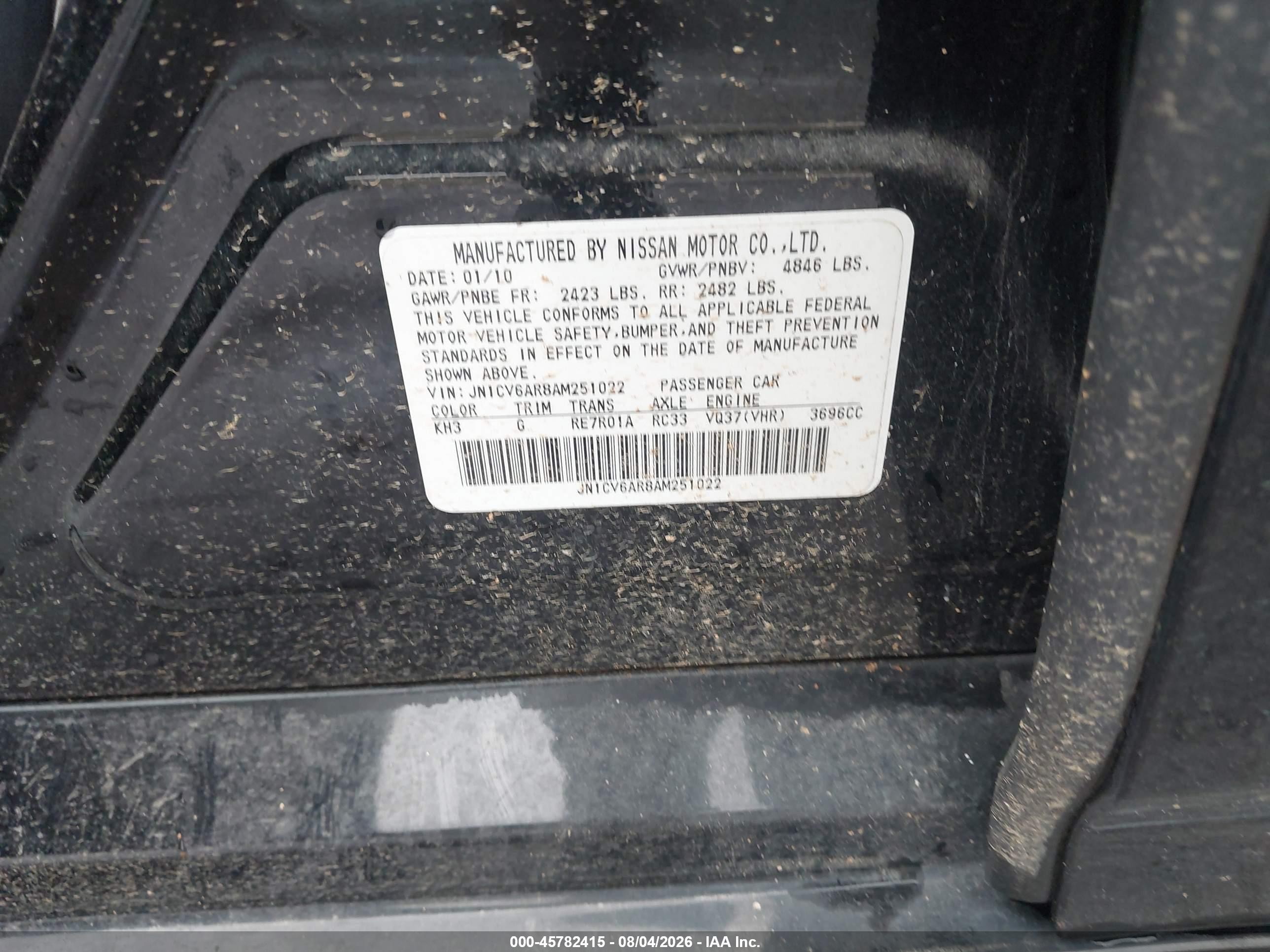 2010 Infiniti G37x Black vin: JN1CV6AR8AM251022