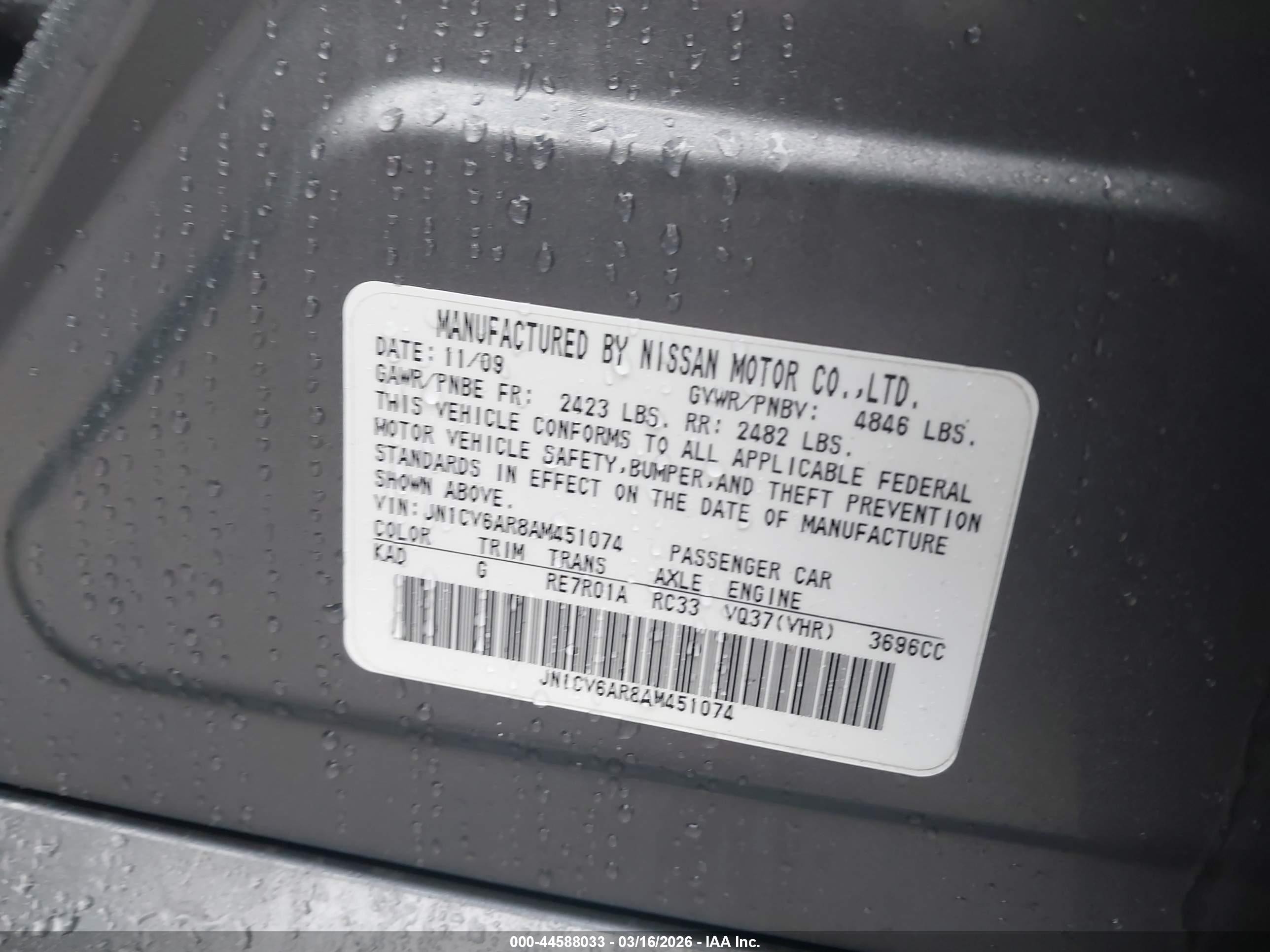 2010 Infiniti G37x Gray vin: JN1CV6AR8AM451074