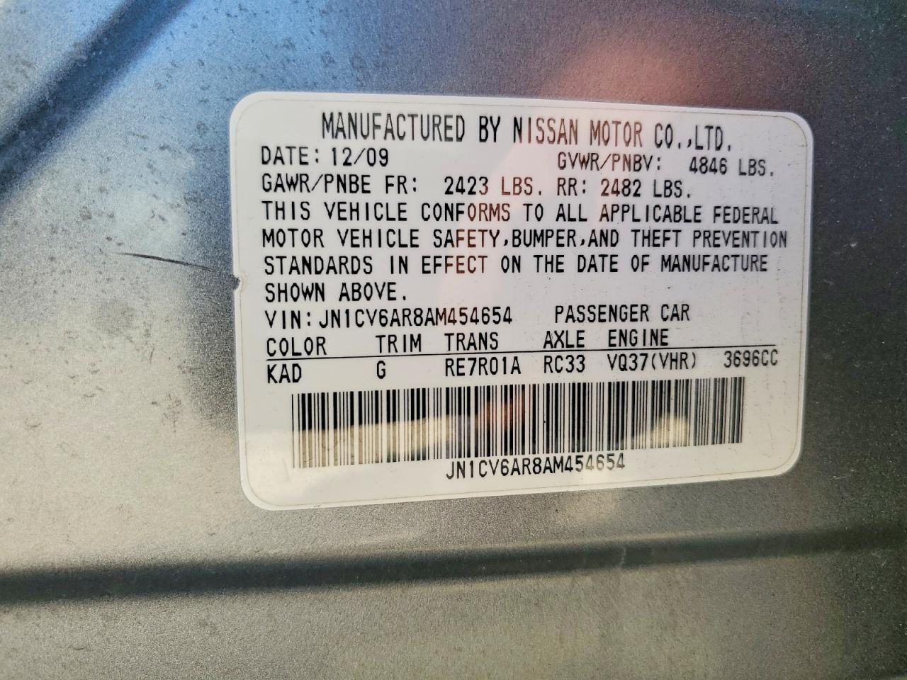 2010 Infiniti G37 Gray vin: JN1CV6AR8AM454654