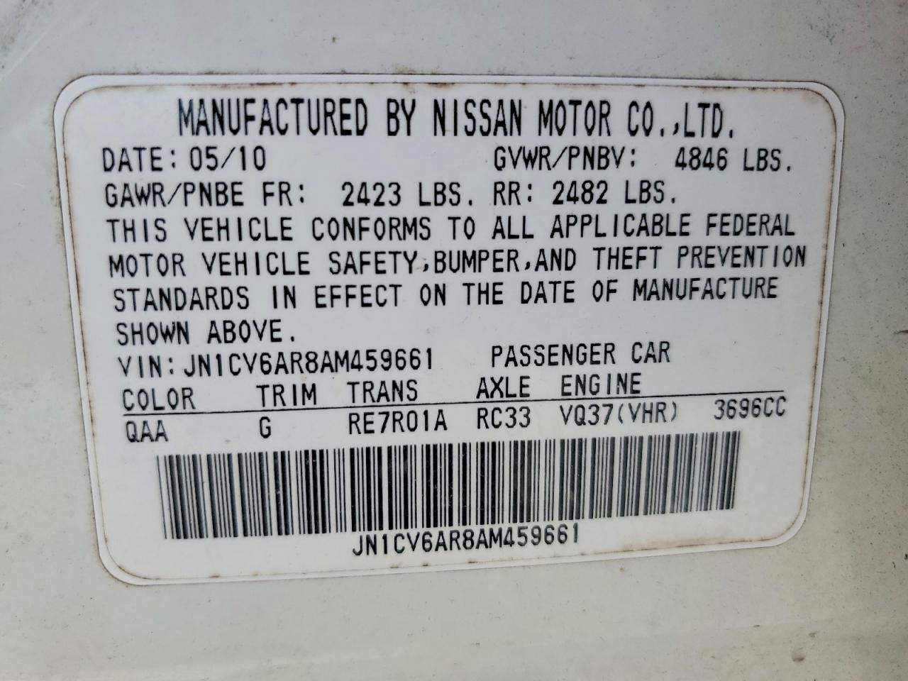 2010 Infiniti G37 Sedan X White vin: JN1CV6AR8AM459661