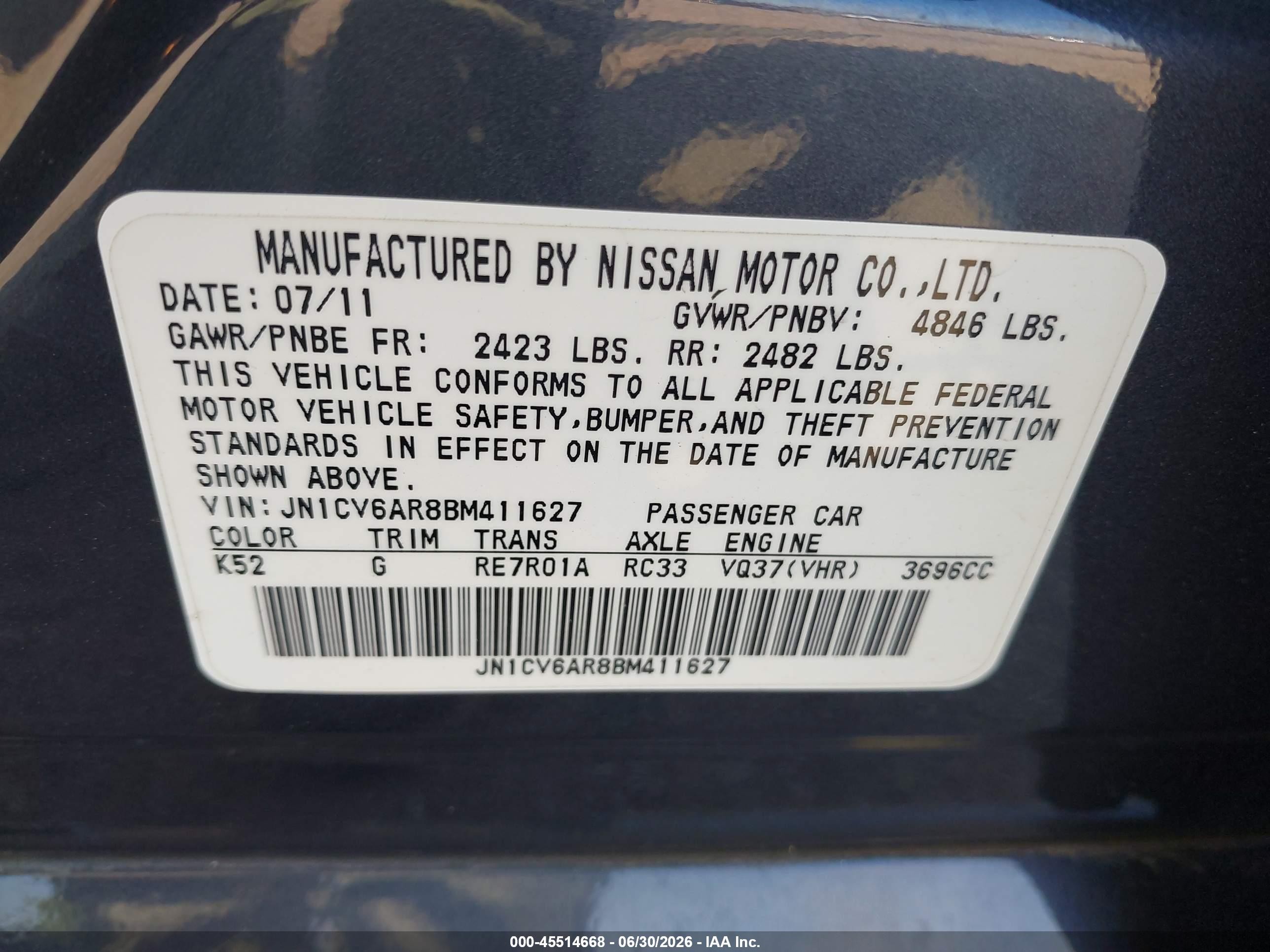2011 Infiniti G37x   Gray vin: JN1CV6AR8BM411627