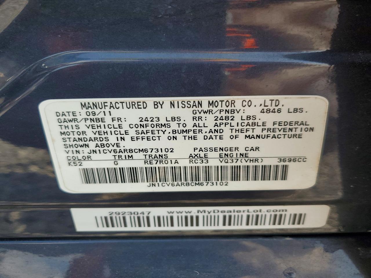 2012 Infiniti G37 Синий vin: JN1CV6AR8CM673102
