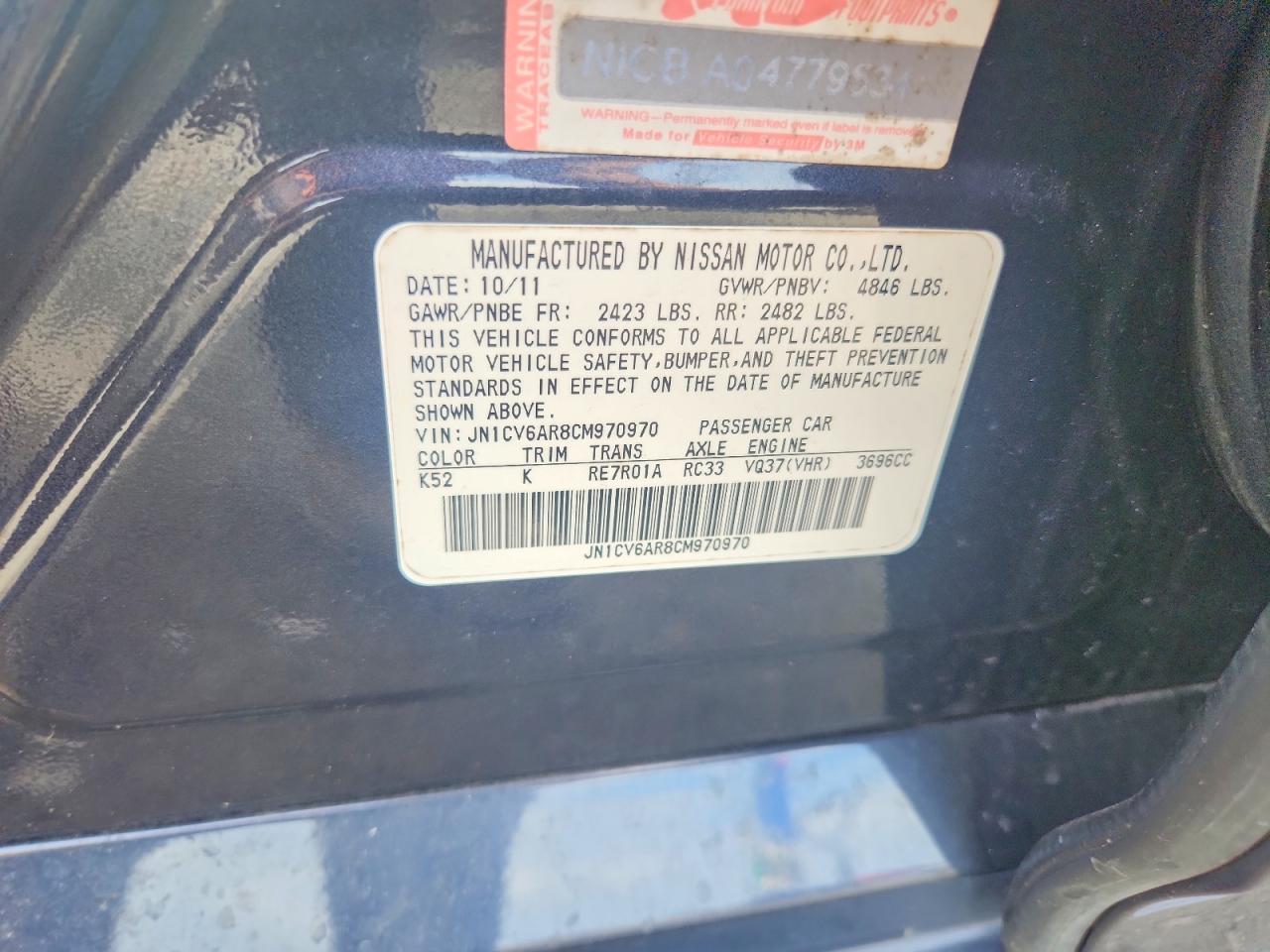 2012 Infiniti G37 Sedan X Blue vin: JN1CV6AR8CM970970