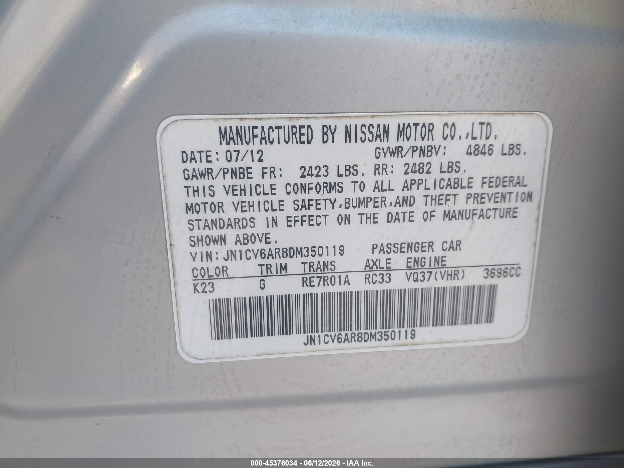 2013 Infiniti G37x   Silver vin: JN1CV6AR8DM350119