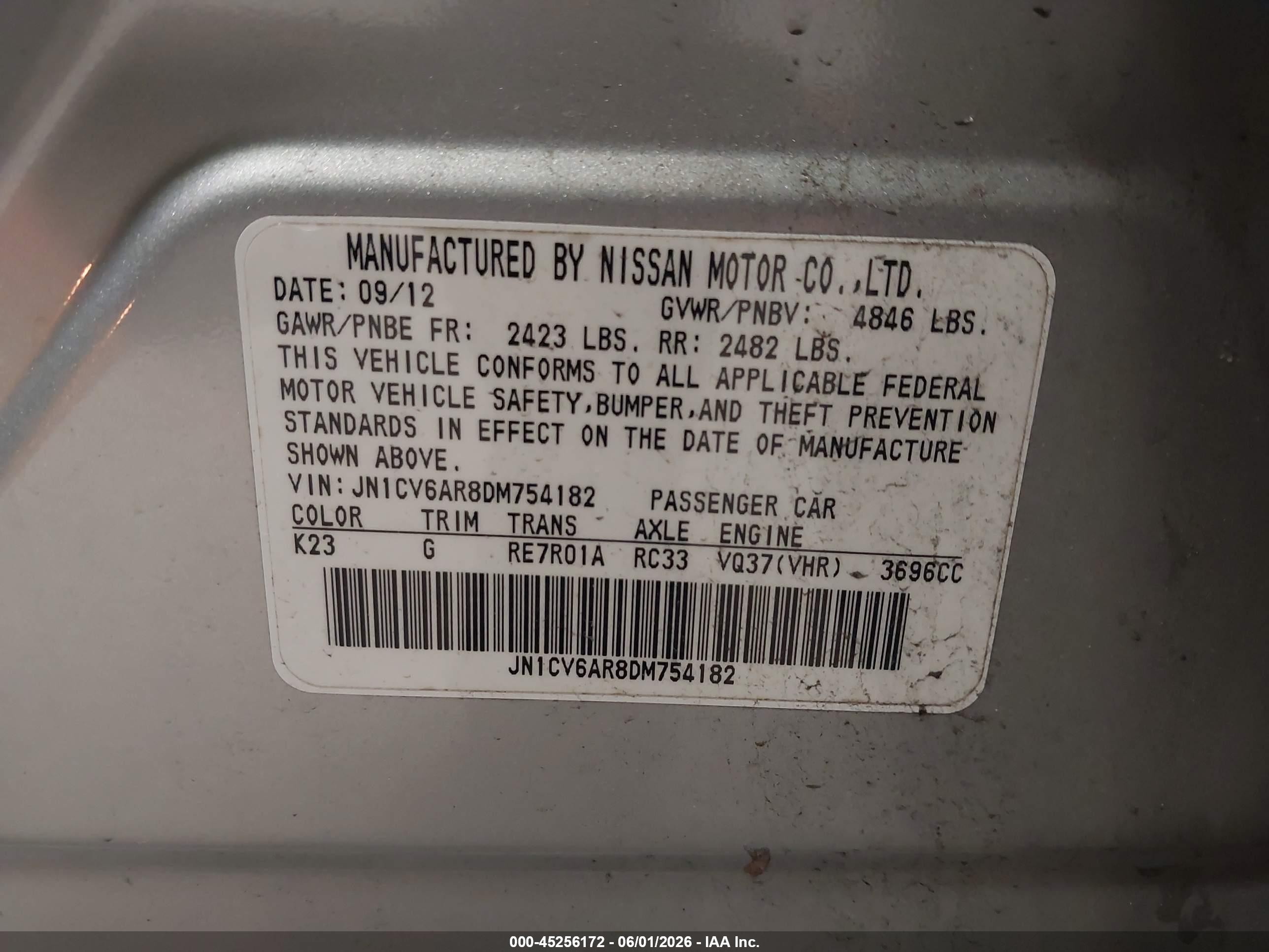 2013 Infiniti G37x   Серебряный vin: JN1CV6AR8DM754182