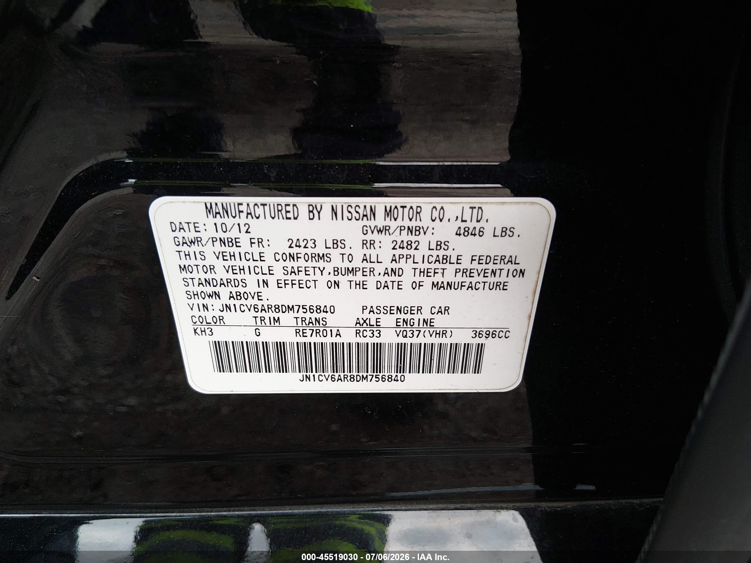 2013 Infiniti G37x   Black vin: JN1CV6AR8DM756840