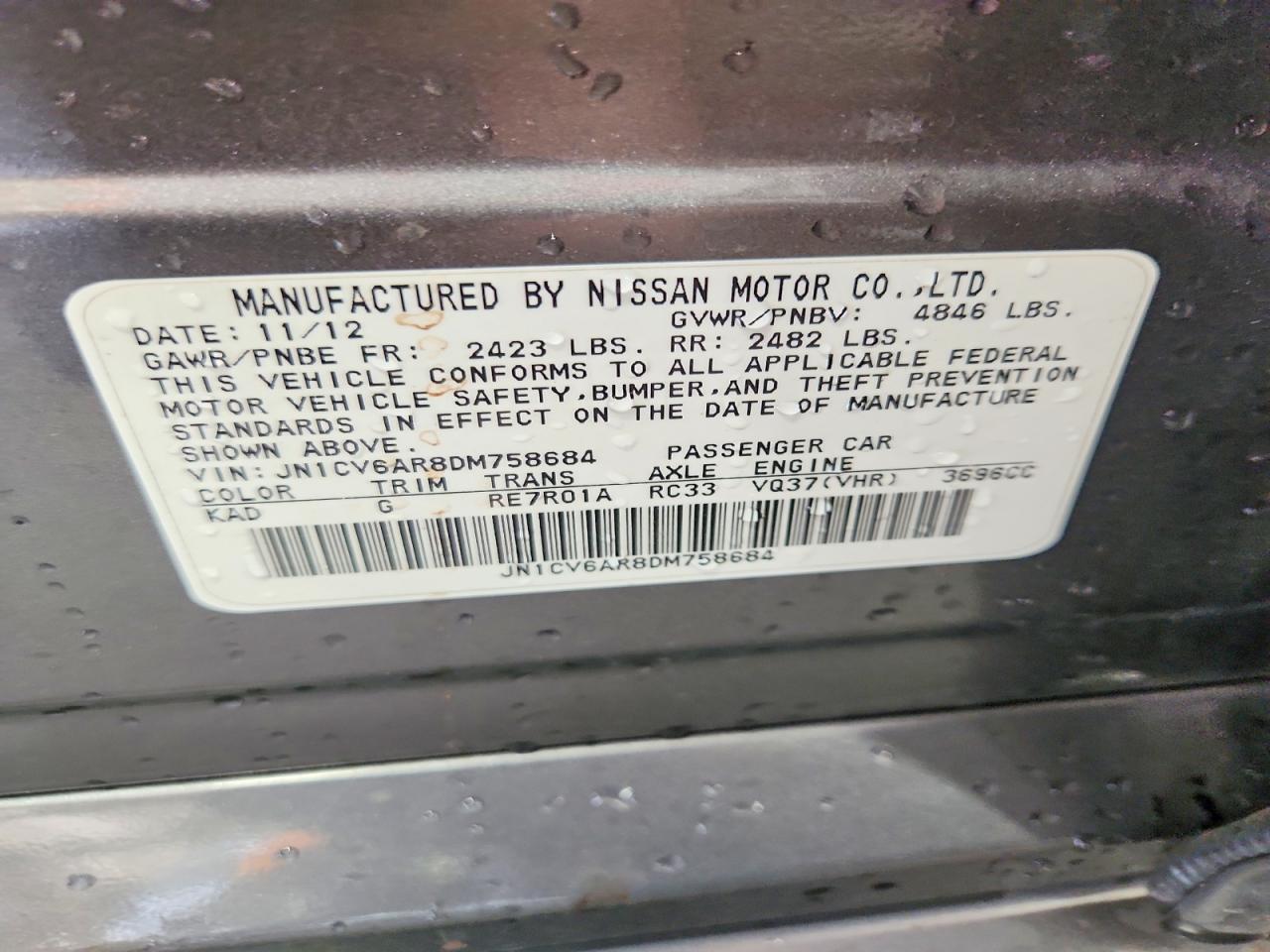 2013 Infiniti G37 Sedan X Gray vin: JN1CV6AR8DM758684
