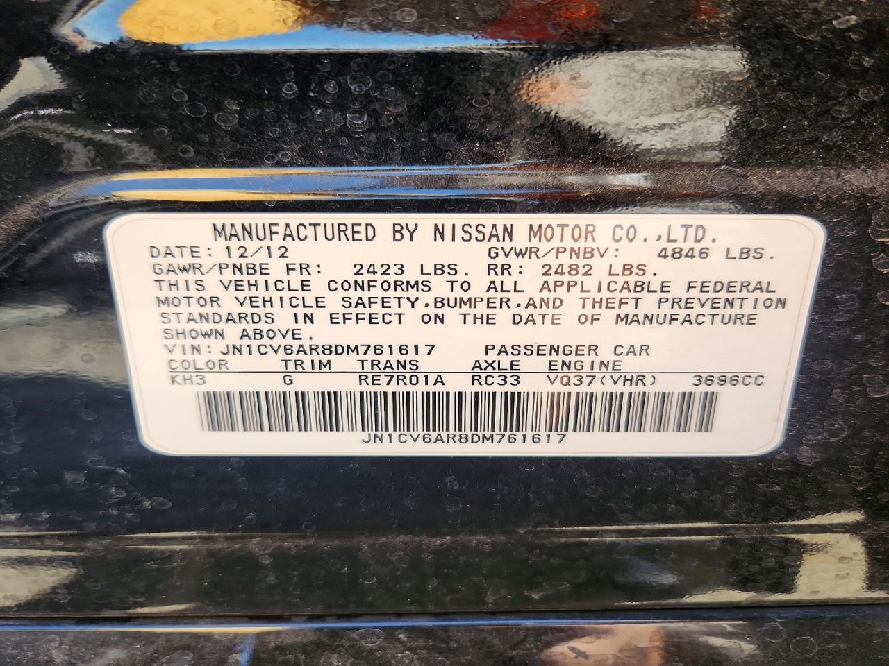 2013 Infiniti G37 Sedan X Black vin: JN1CV6AR8DM761617