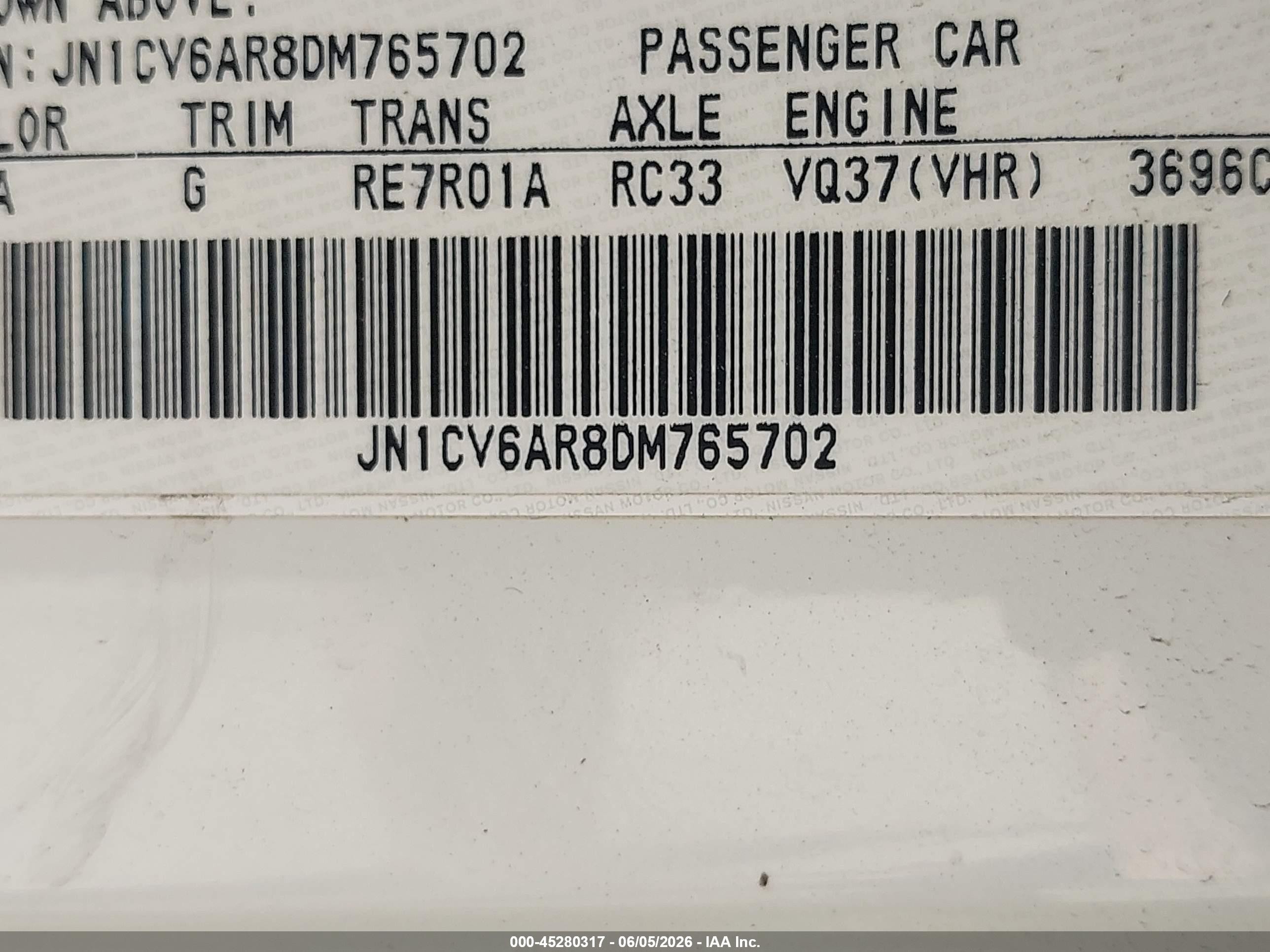 2013 Infiniti G37x   White vin: JN1CV6AR8DM765702
