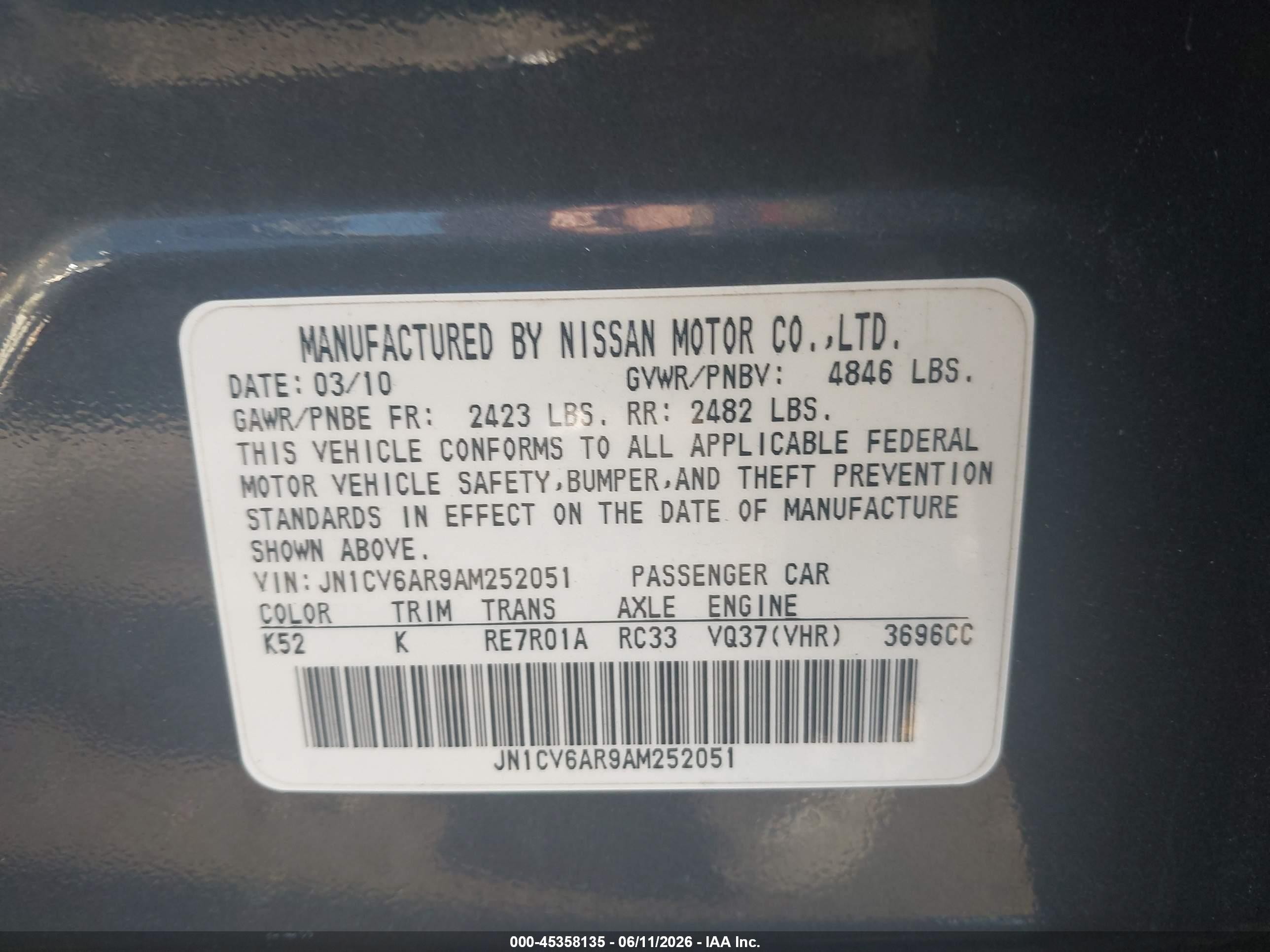 2010 Infiniti G37x   Gray vin: JN1CV6AR9AM252051