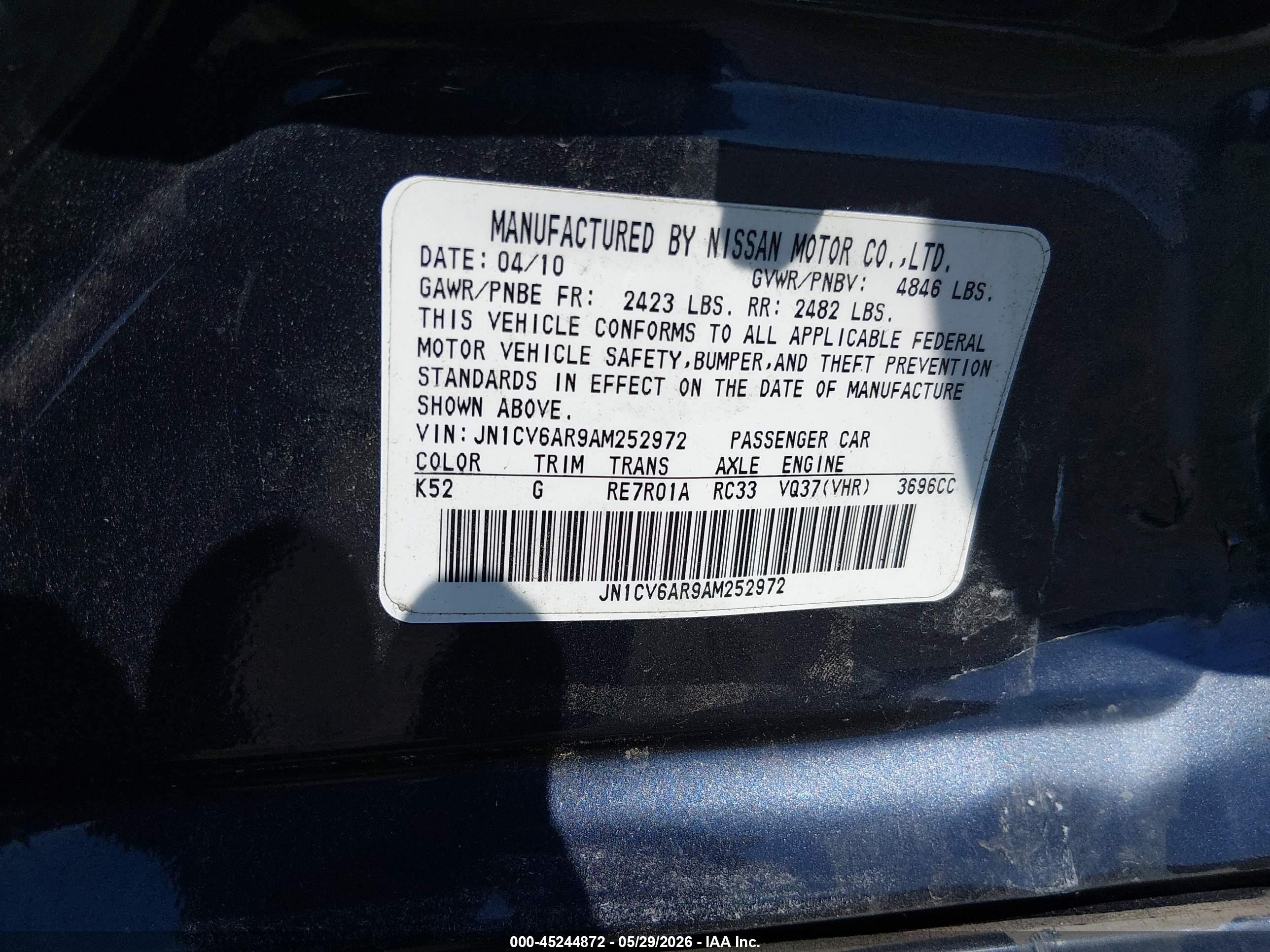 2010 Infiniti G37x   Gray vin: JN1CV6AR9AM252972