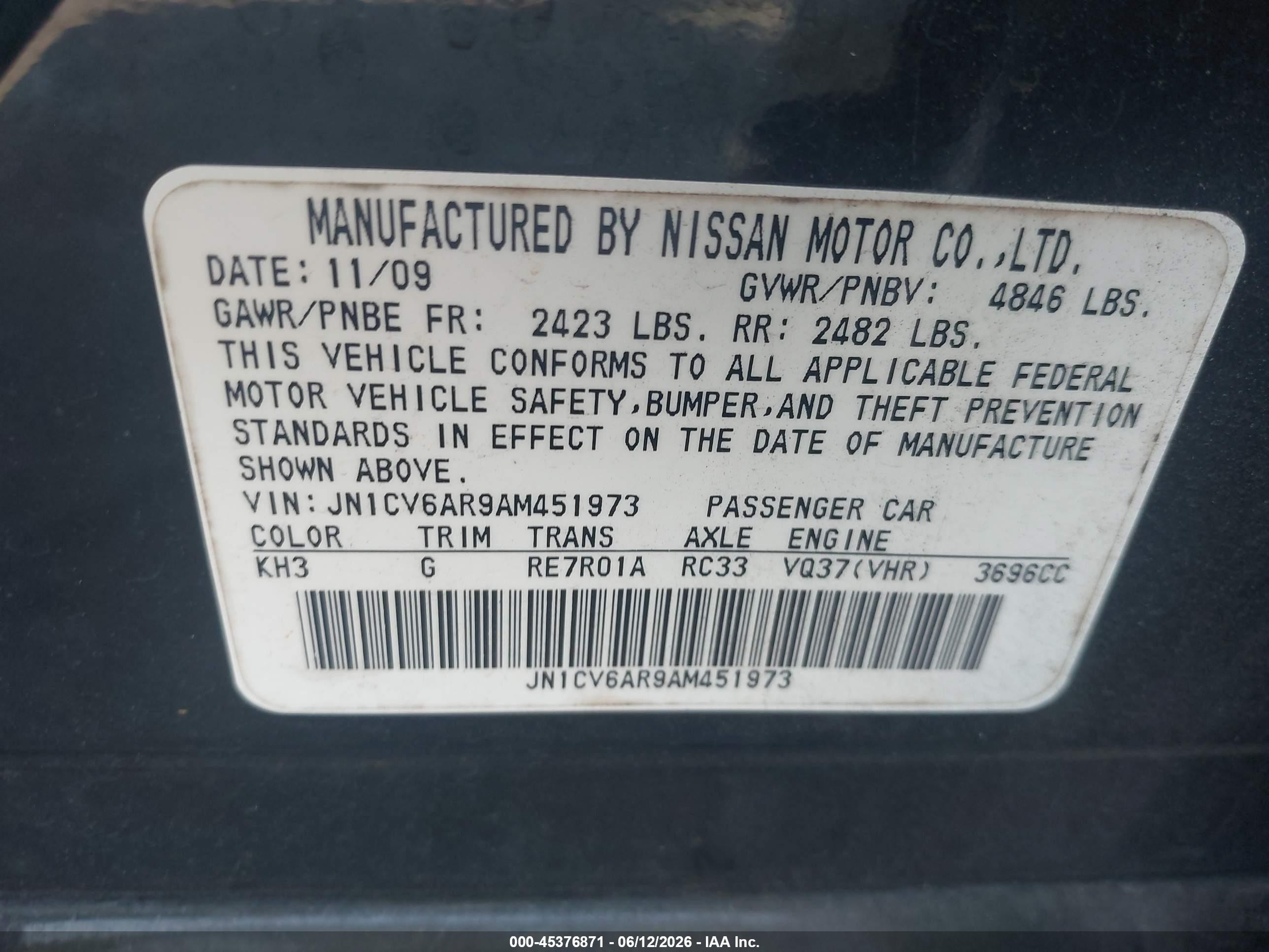 2010 Infiniti G37x   Черный vin: JN1CV6AR9AM451973
