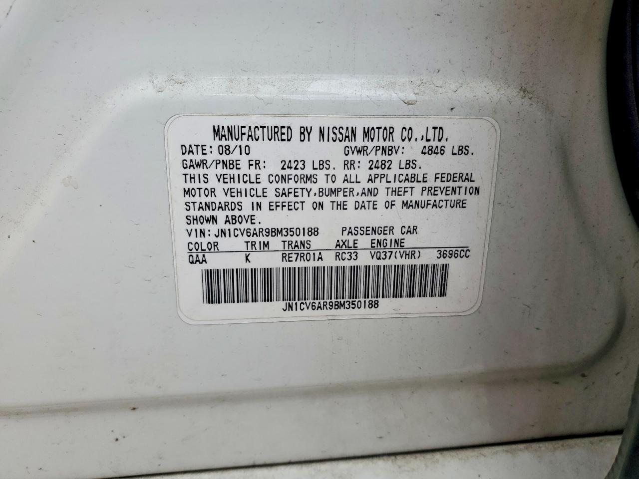 2011 Infiniti G37 Sedan X White vin: JN1CV6AR9BM350188