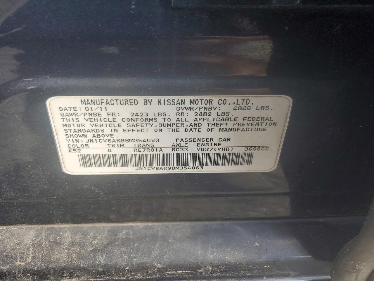 2011 Infiniti G37 Sedan X Gray vin: JN1CV6AR9BM354063