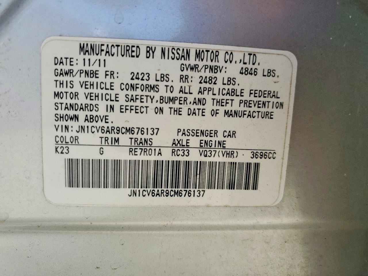 2012 Infiniti G37 Sedan X Silver vin: JN1CV6AR9CM676137
