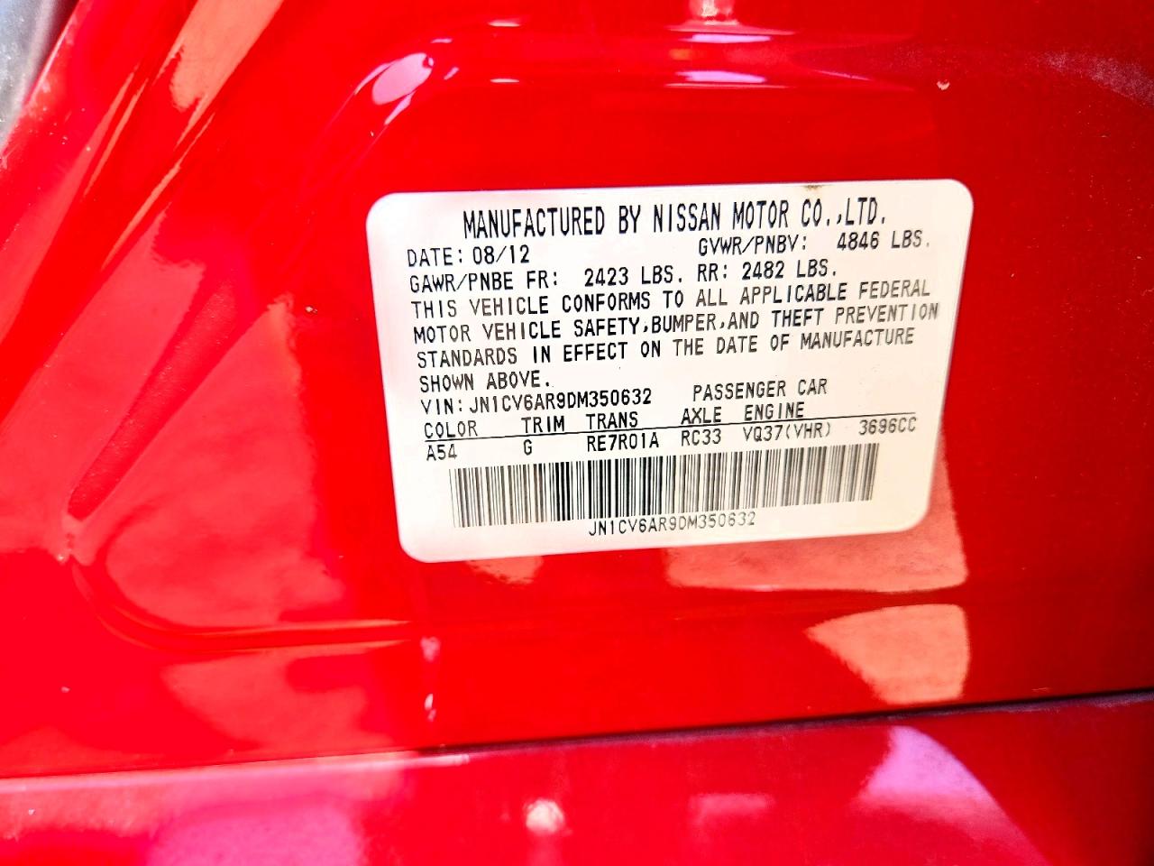 2013 Infiniti G37 Sedan X Red vin: JN1CV6AR9DM350632