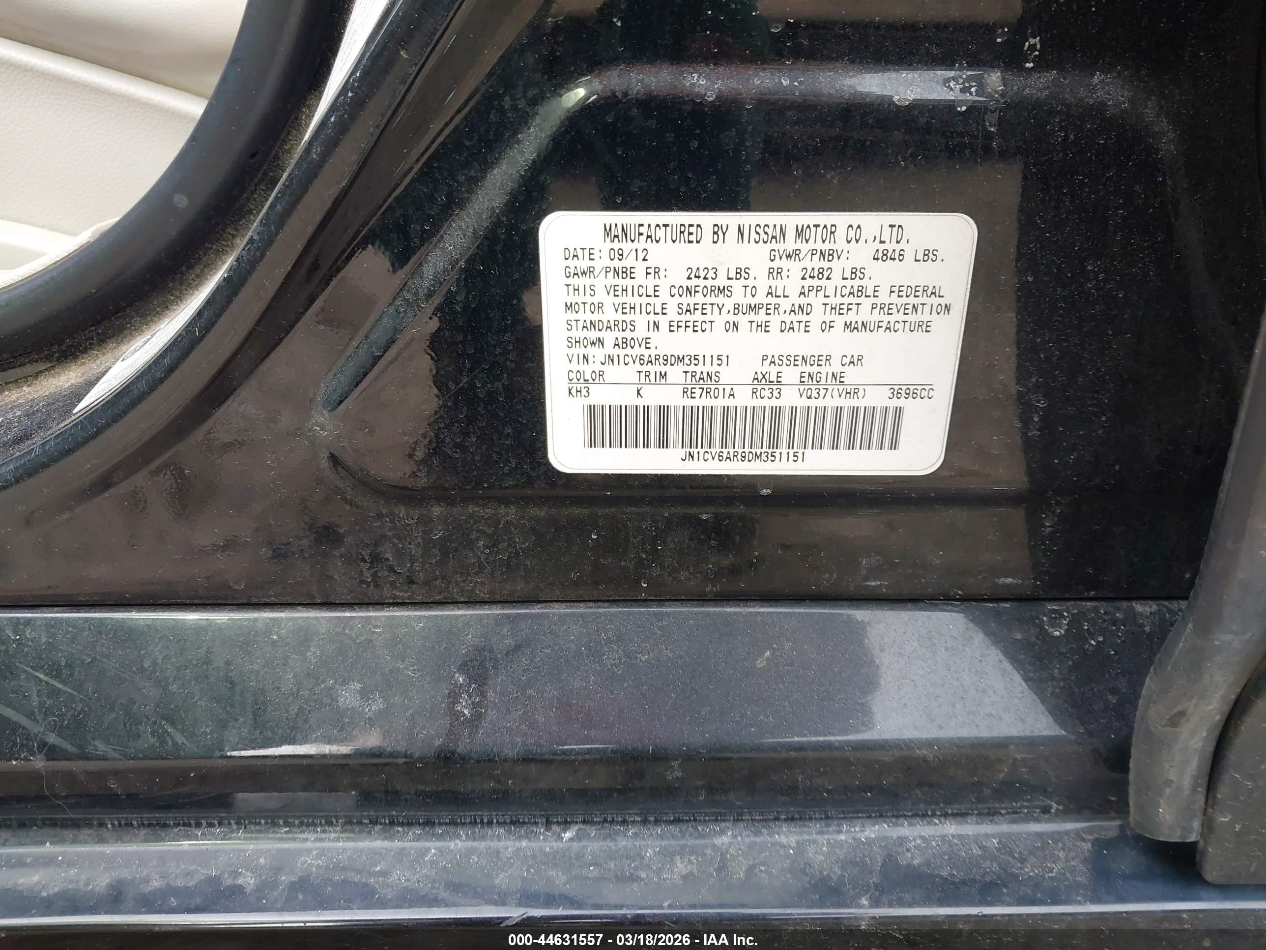 2013 Infiniti G37x   Black vin: JN1CV6AR9DM351151