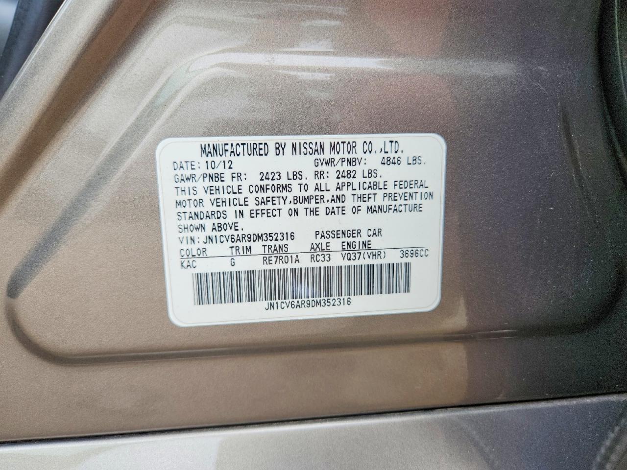 2013 Infiniti G37 Sedan X Gray vin: JN1CV6AR9DM352316