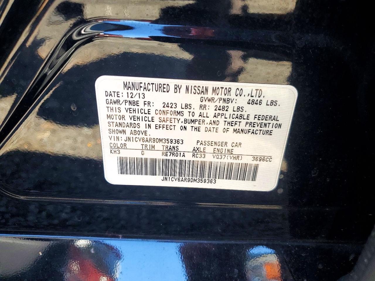 2013 Infiniti G37 Sedan X Black vin: JN1CV6AR9DM359363