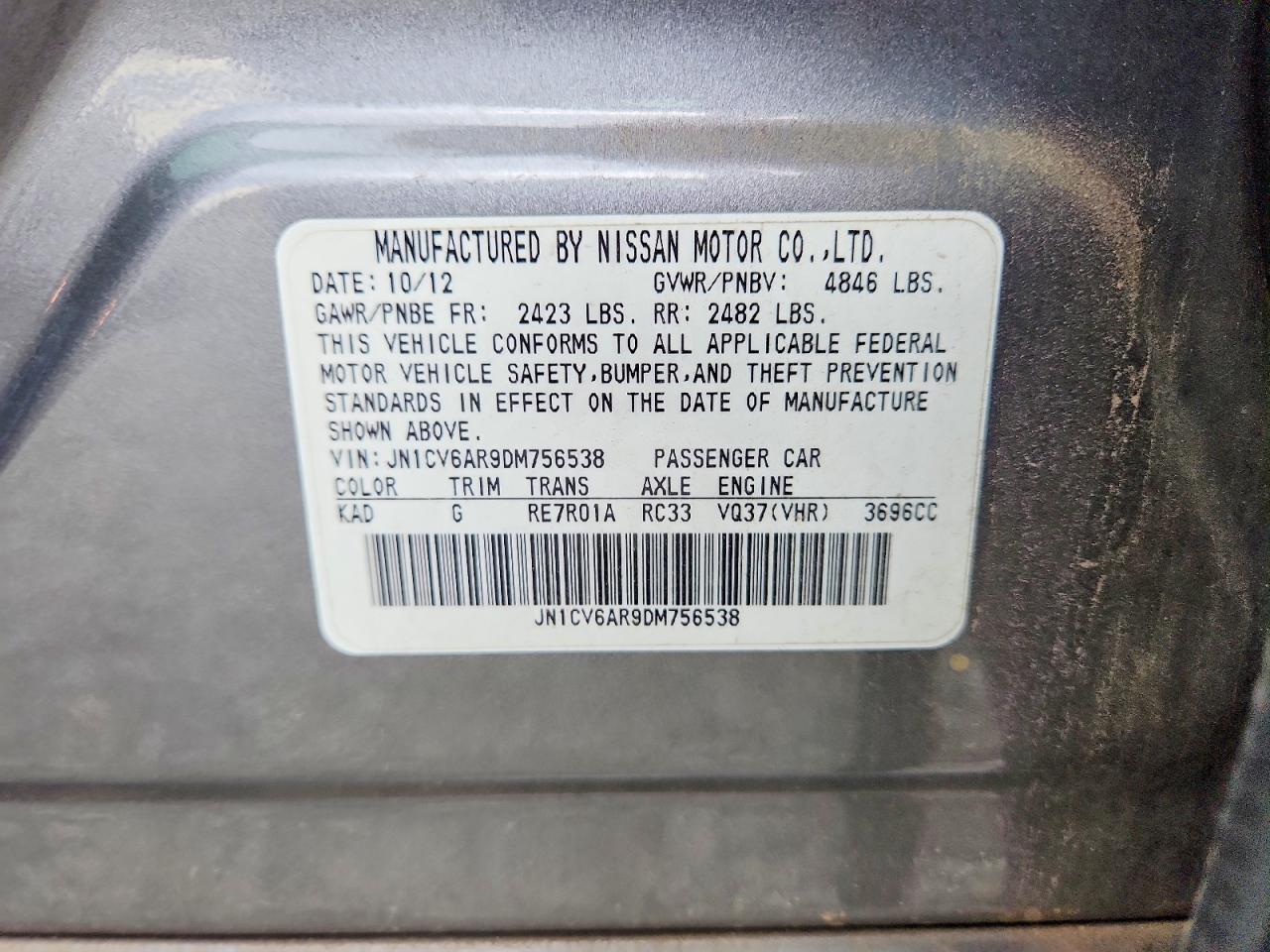 2013 Infiniti G37 Sedan X Gray vin: JN1CV6AR9DM756538