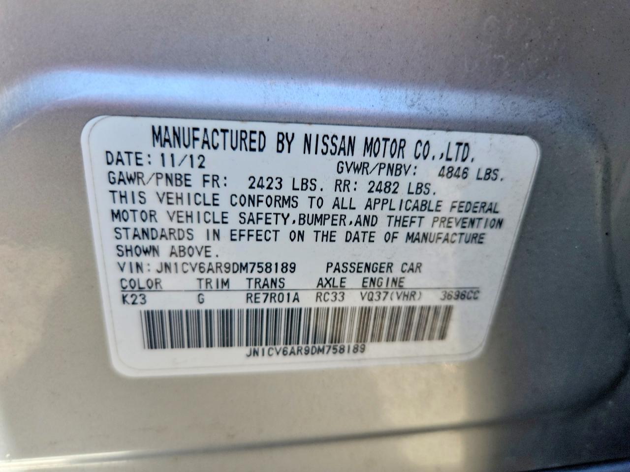 2013 Infiniti G37 Sedan X Silver vin: JN1CV6AR9DM758189