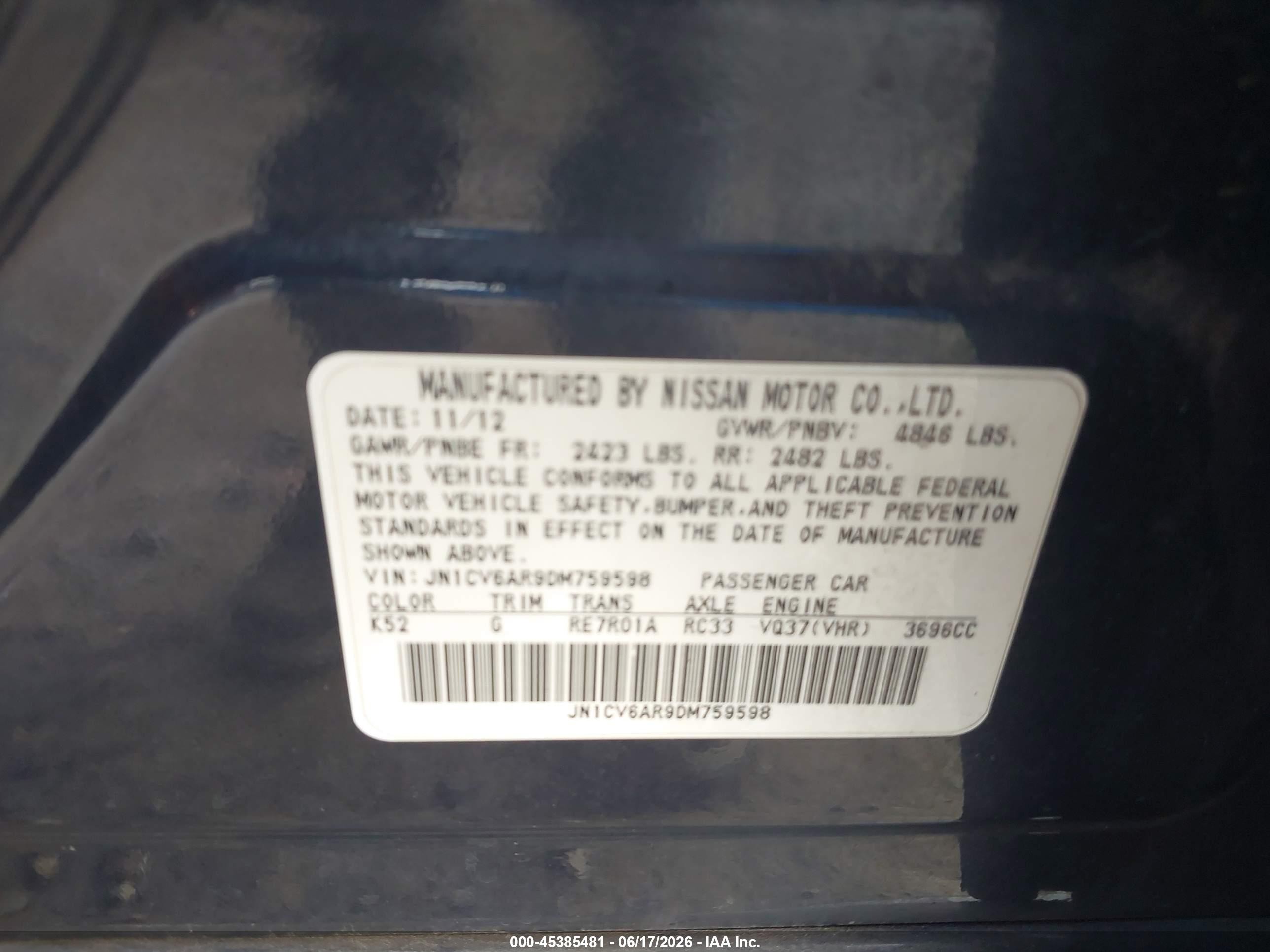 2013 Infiniti G37x   Gray vin: JN1CV6AR9DM759598
