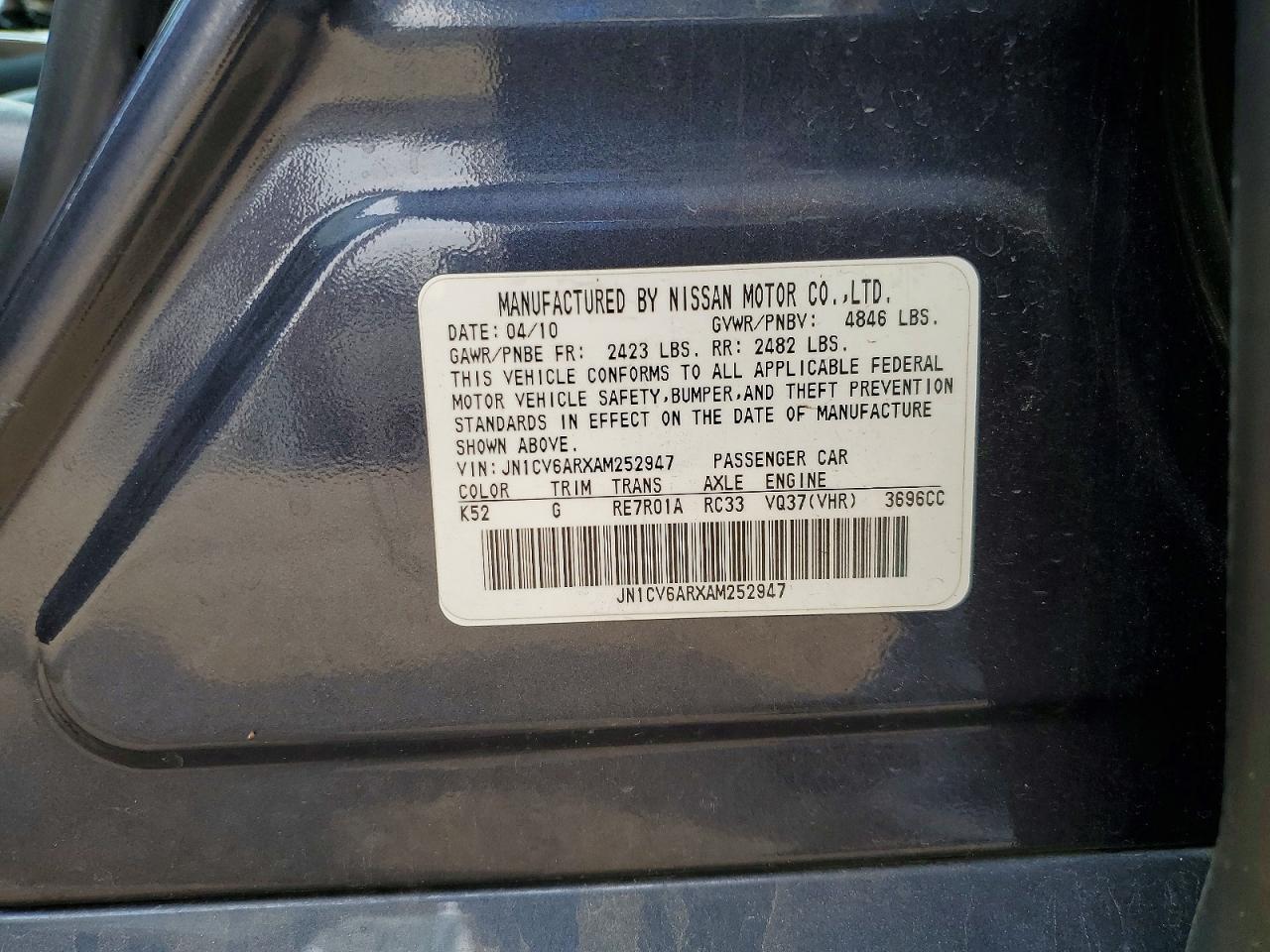 2010 Infiniti G17 X Blue vin: JN1CV6ARXAM252947
