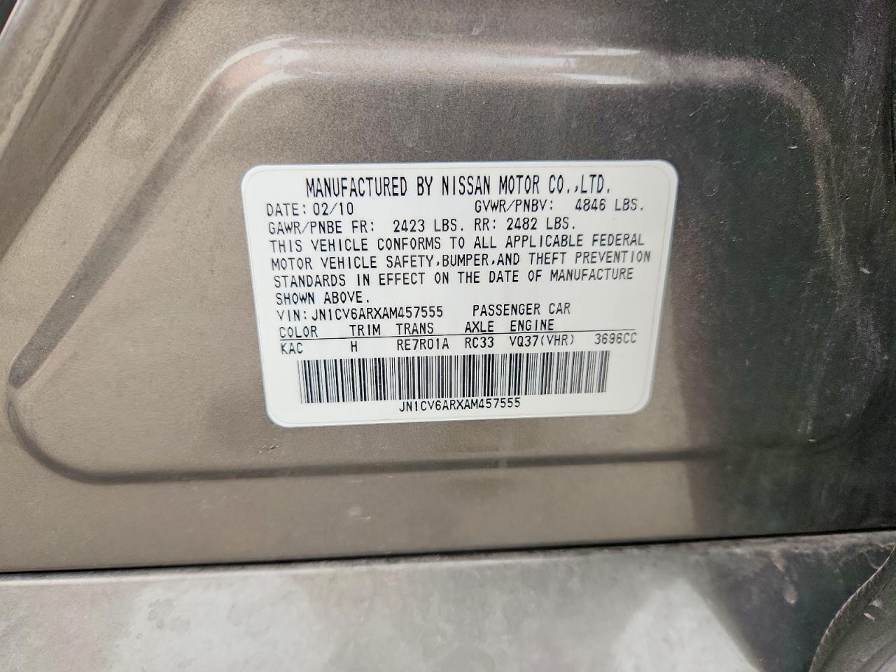2010 Infiniti G37 Sedan X Gray vin: JN1CV6ARXAM457555