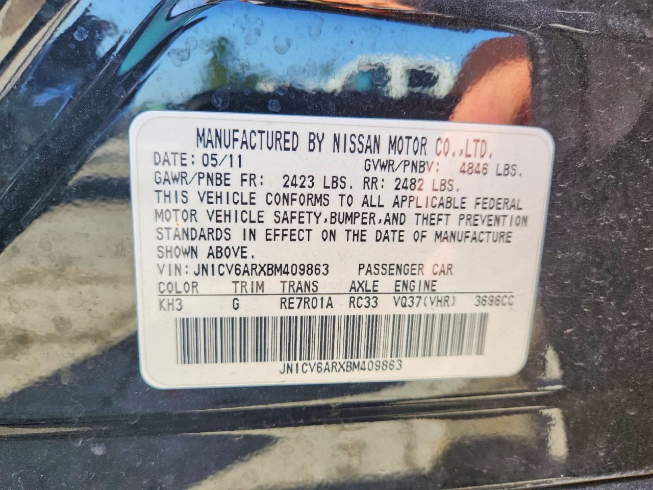 2011 Infiniti G37 Sedan X Black vin: JN1CV6ARXBM409863