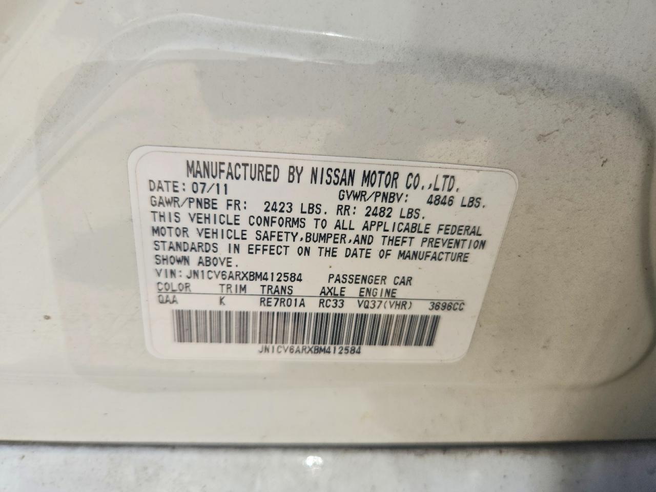 2011 Infiniti G37 Sedan X White vin: JN1CV6ARXBM412584