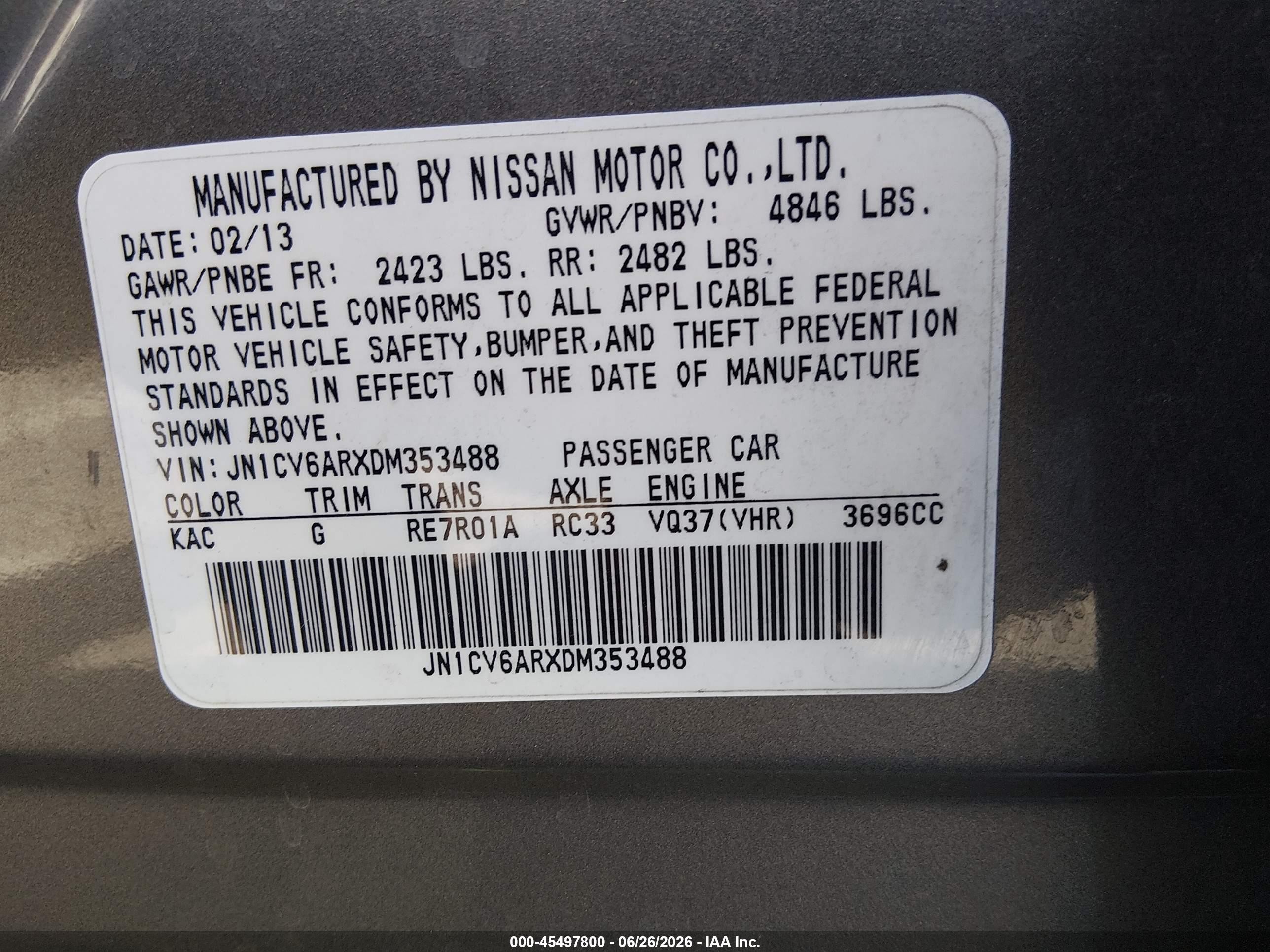 2013 Infiniti G37x   Gray vin: JN1CV6ARXDM353488