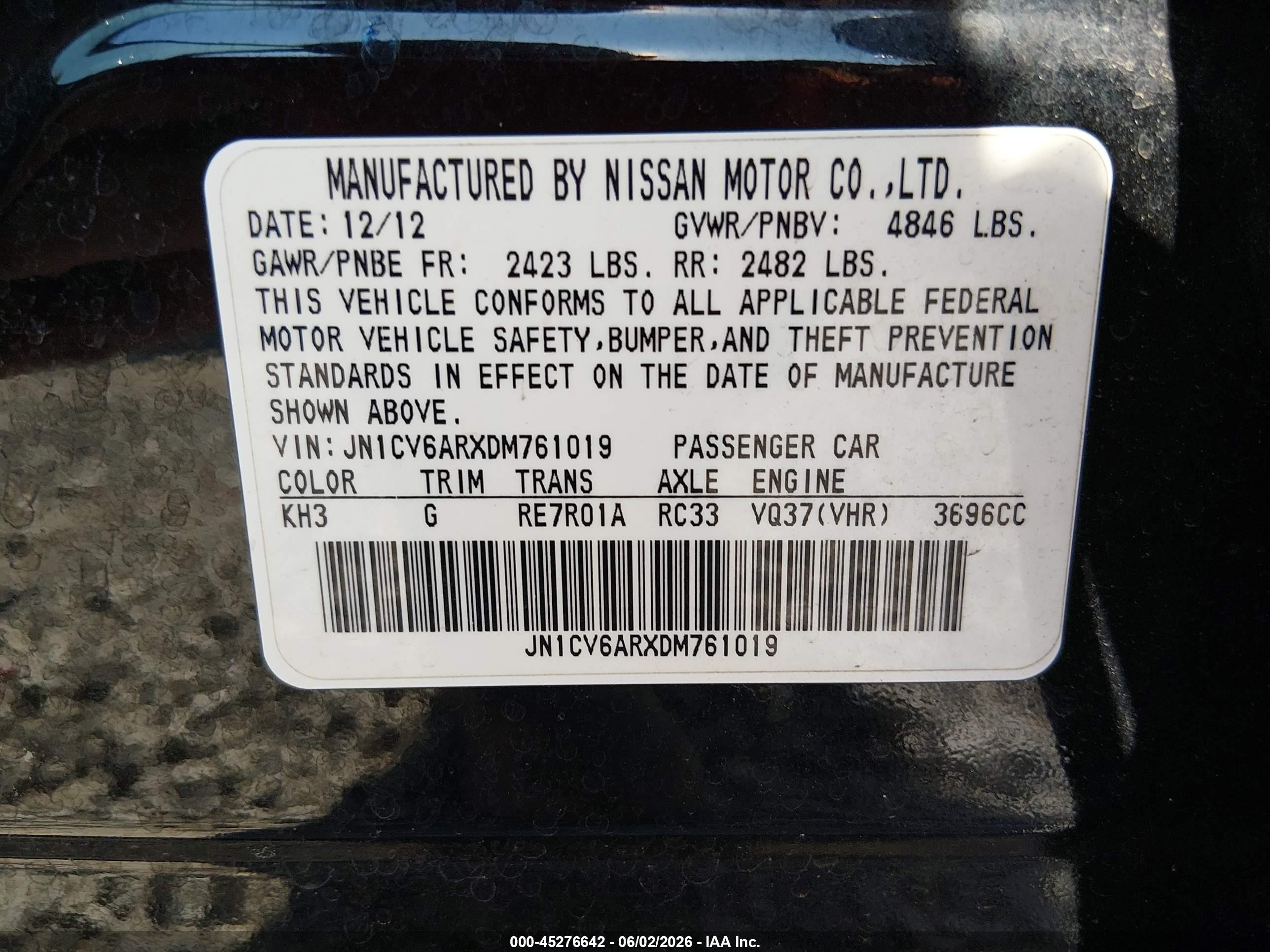 2013 Infiniti G37x   Черный vin: JN1CV6ARXDM761019