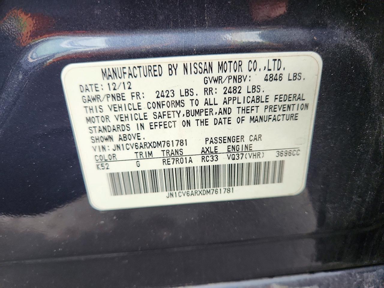 2013 Infiniti G37 Sedan X Blue vin: JN1CV6ARXDM761781