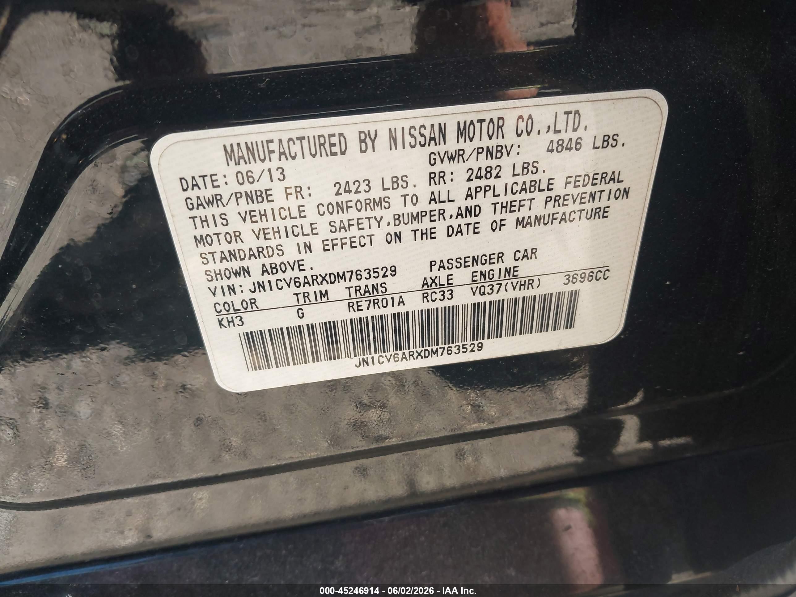 2013 Infiniti G37x   Black vin: JN1CV6ARXDM763529