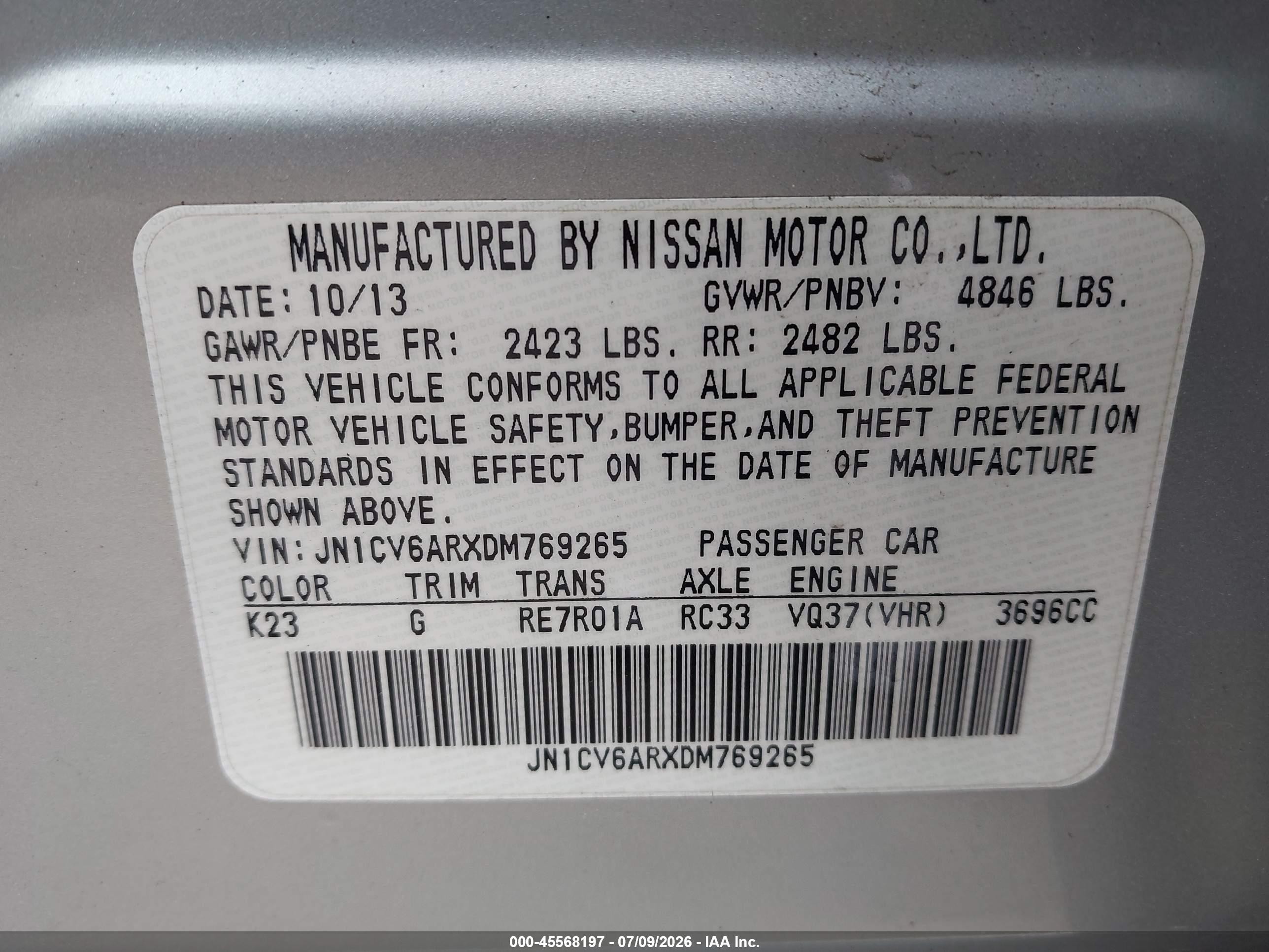 2013 Infiniti G37x   Silver vin: JN1CV6ARXDM769265